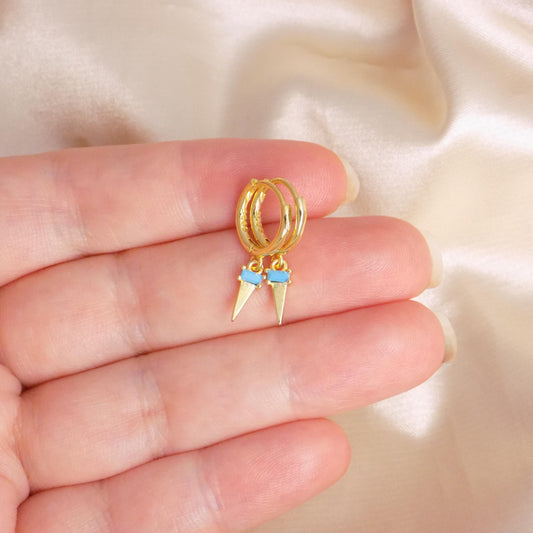 Tiny Gold Hoop Earrings Turquoise Spike, Geometric Boho, Gift For Her, M7-388