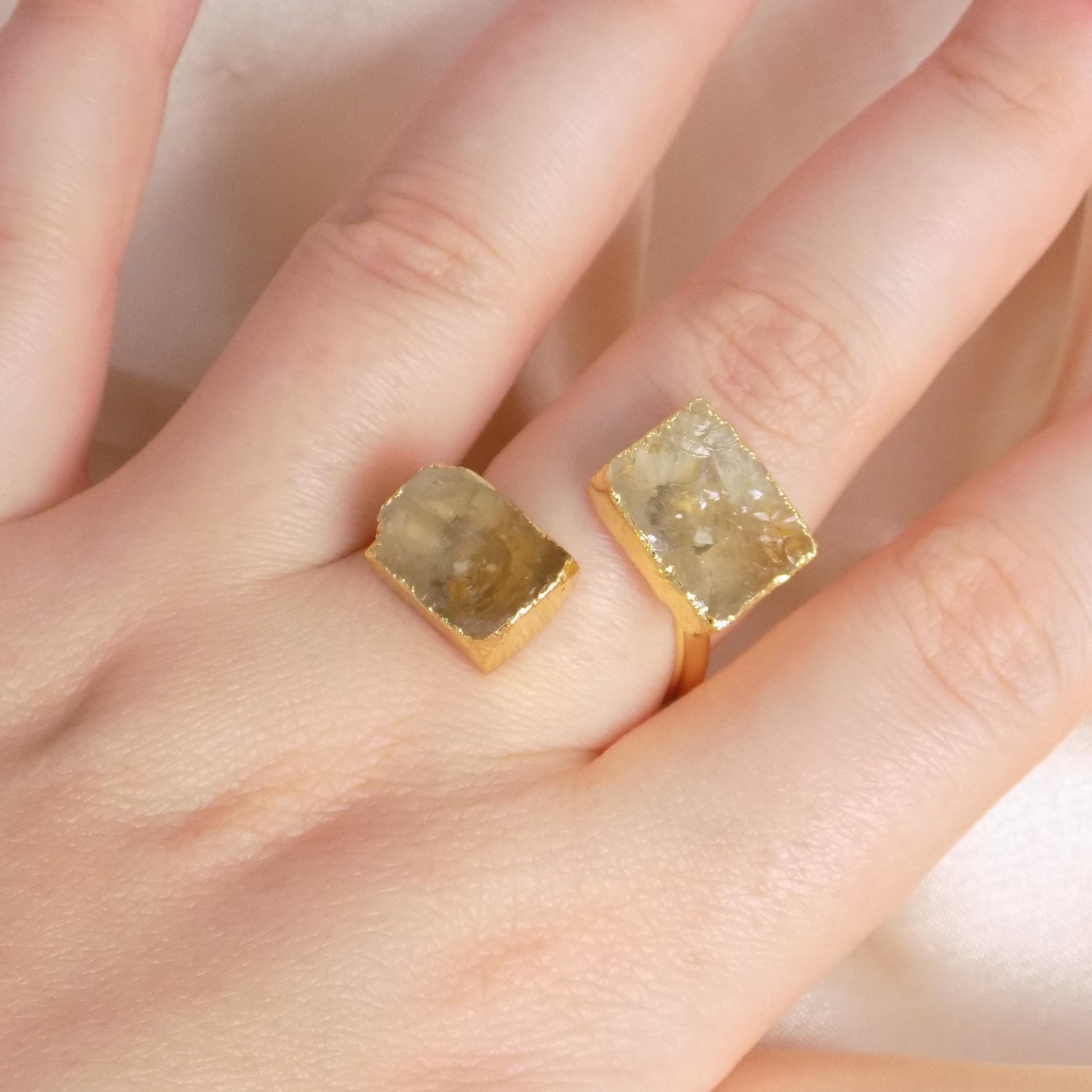 Raw Citrine Ring, Rough Crystal Ring Gold Plated Adjustable, Boho Gemstone, Gift For Her, M7-391