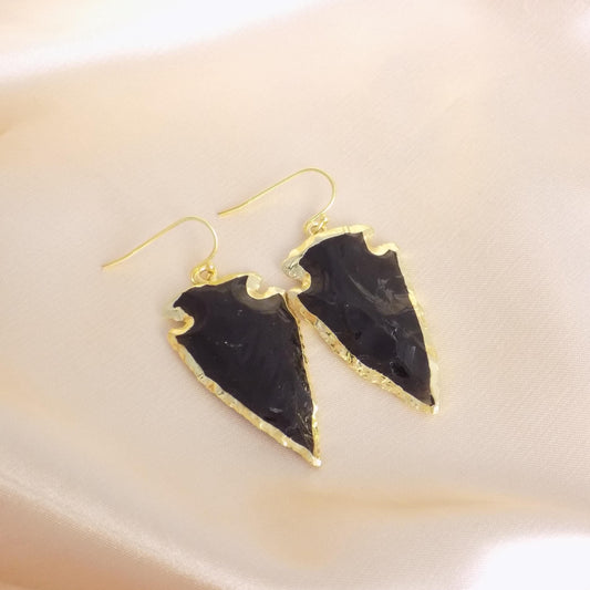 Arrowhead Earrings - Black Obsidian Earring Gold