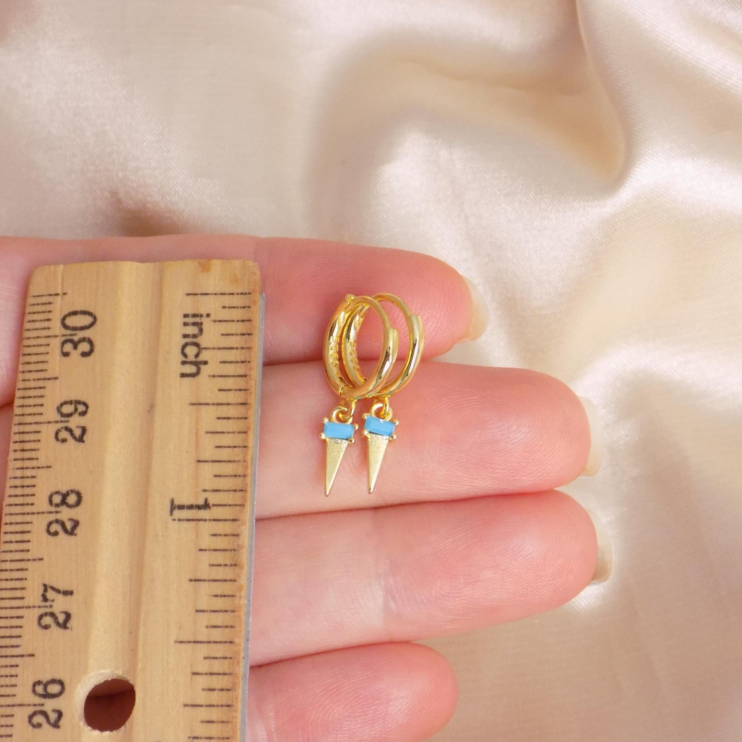 Tiny Gold Hoop Earrings Turquoise Spike, Geometric Boho, Gift For Her, M7-388