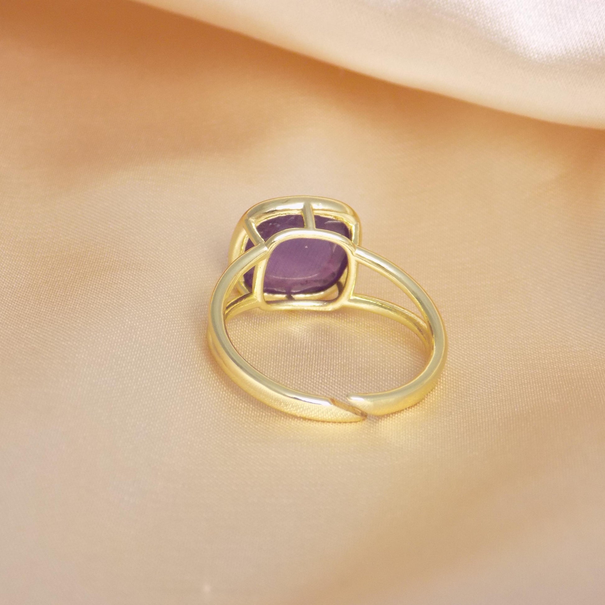 Small Amethyst Ring Gold, Purple Square Stone Ring Adjustable, Gift For Her, M7-409