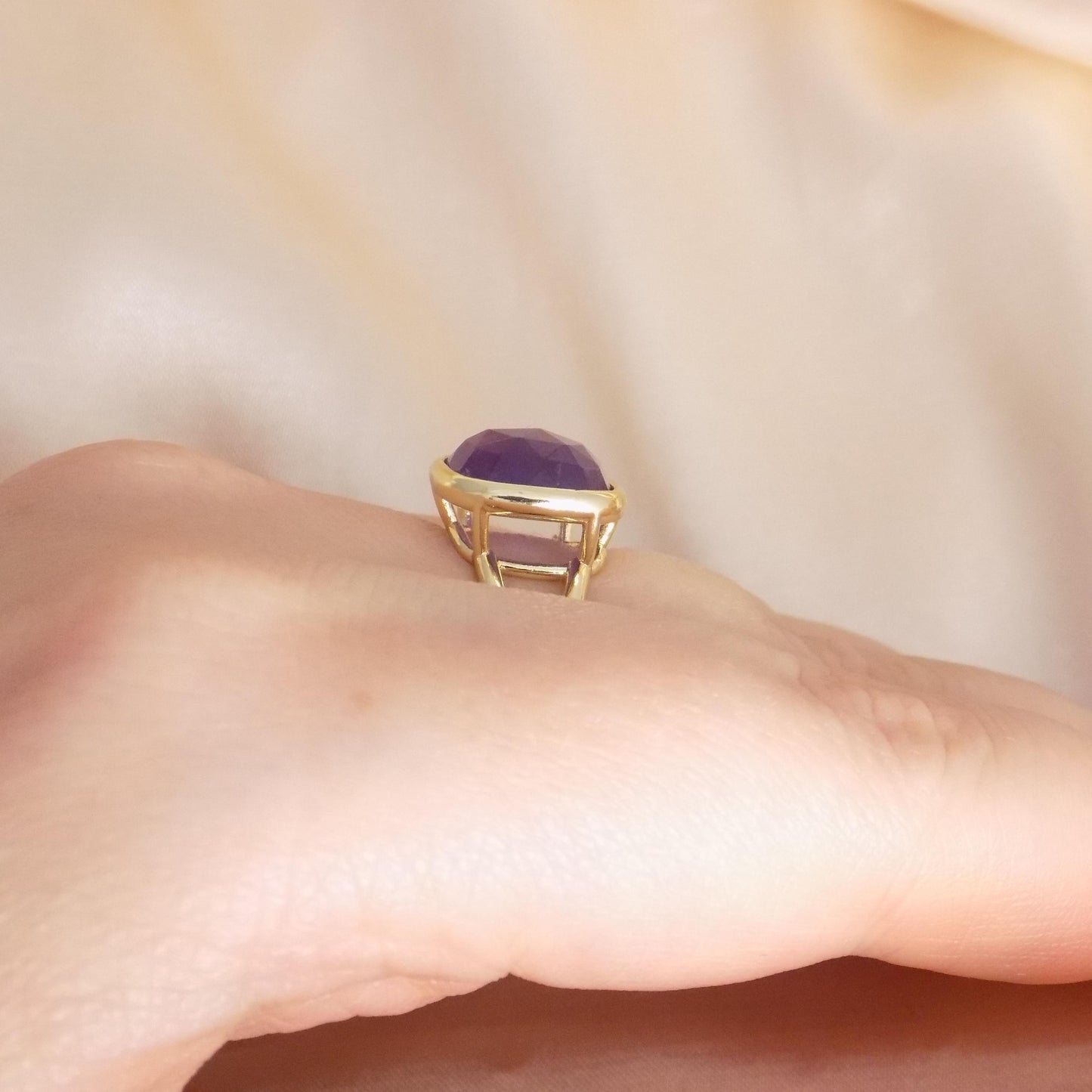 Small Amethyst Ring Gold, Purple Square Stone Ring Adjustable, Gift For Her, M7-409