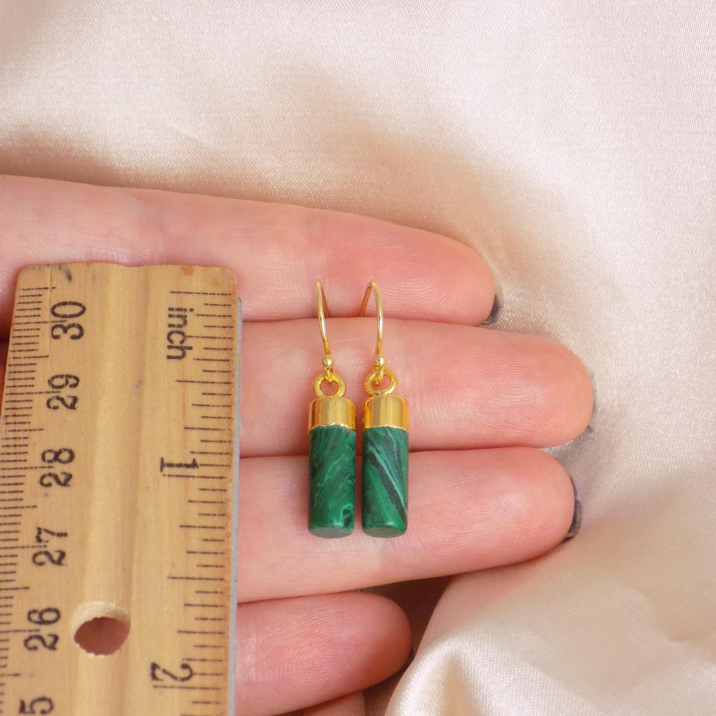 Malachite Drop Earrings Gold, Green Gemstone Earrings, Minimalist Stone, Everyday Simple Dangle, Mothers Day Gift, M7-301