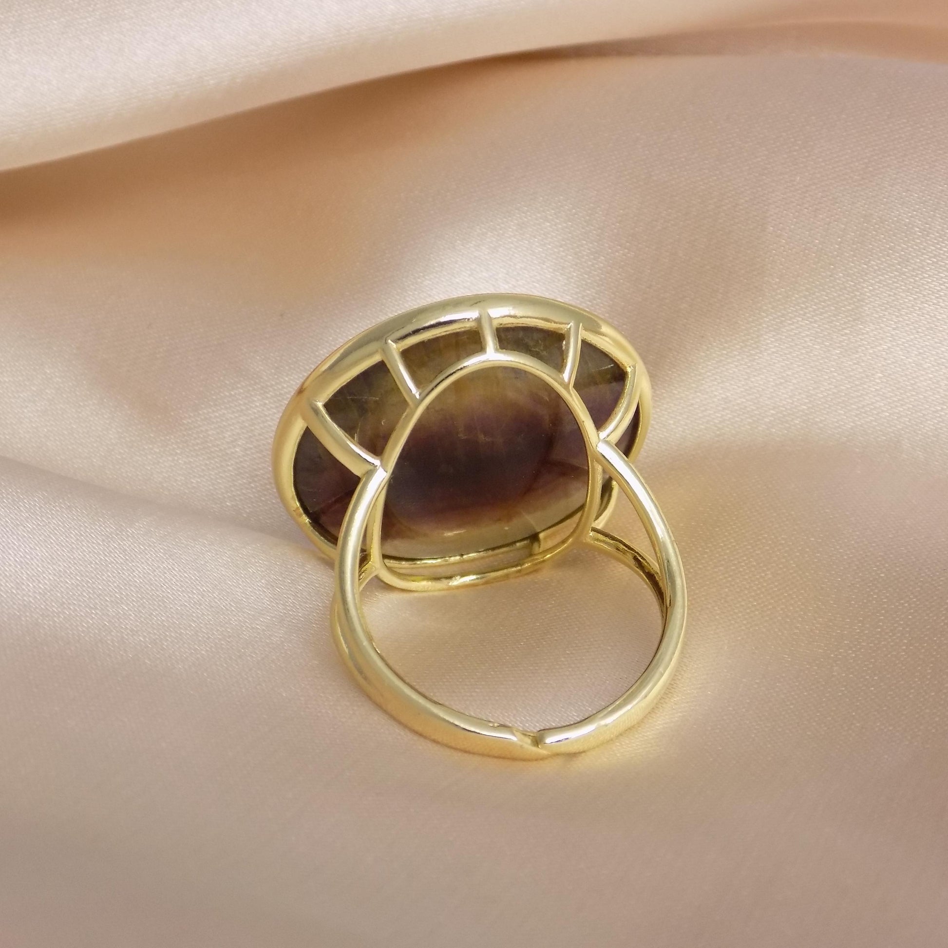 Purple Fluorite Ring Gold Plated Adjustable, Large Round Stone Statement Ring, Gift For Her, M7-417