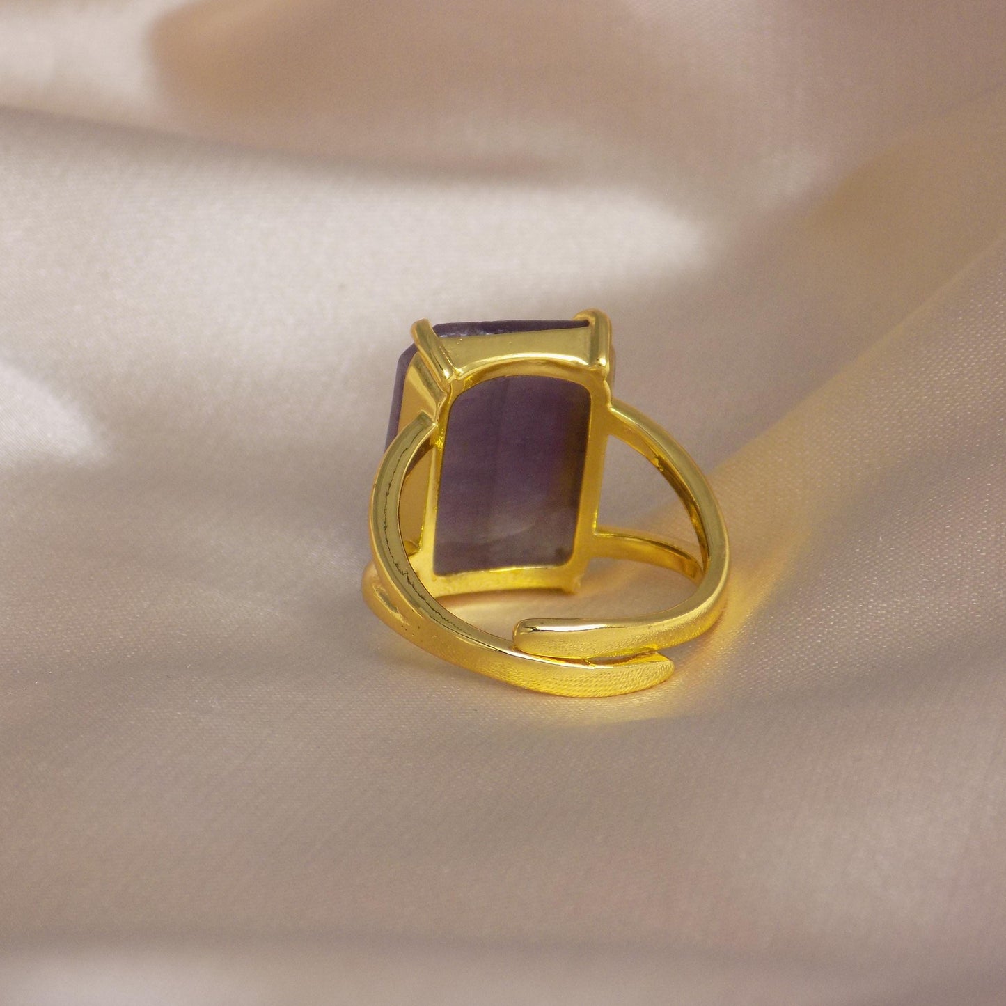 Purple Fluorite Ring Gold, Large Crystal Ring Adjustable, Gift For Her, M7-419