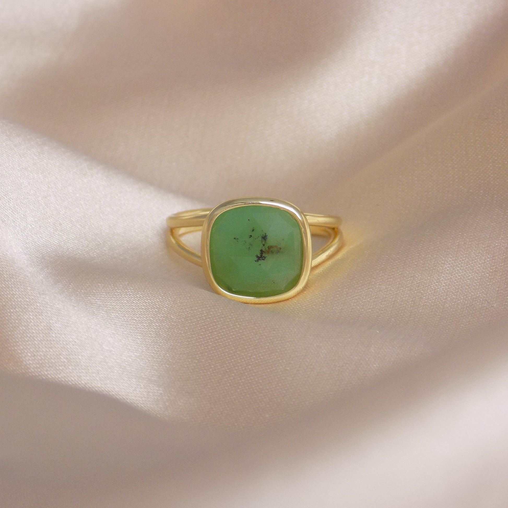 Raw Chrysoprase Ring Gold, Small Green Stone Ring Adjustable, Gift For Her, M7-421