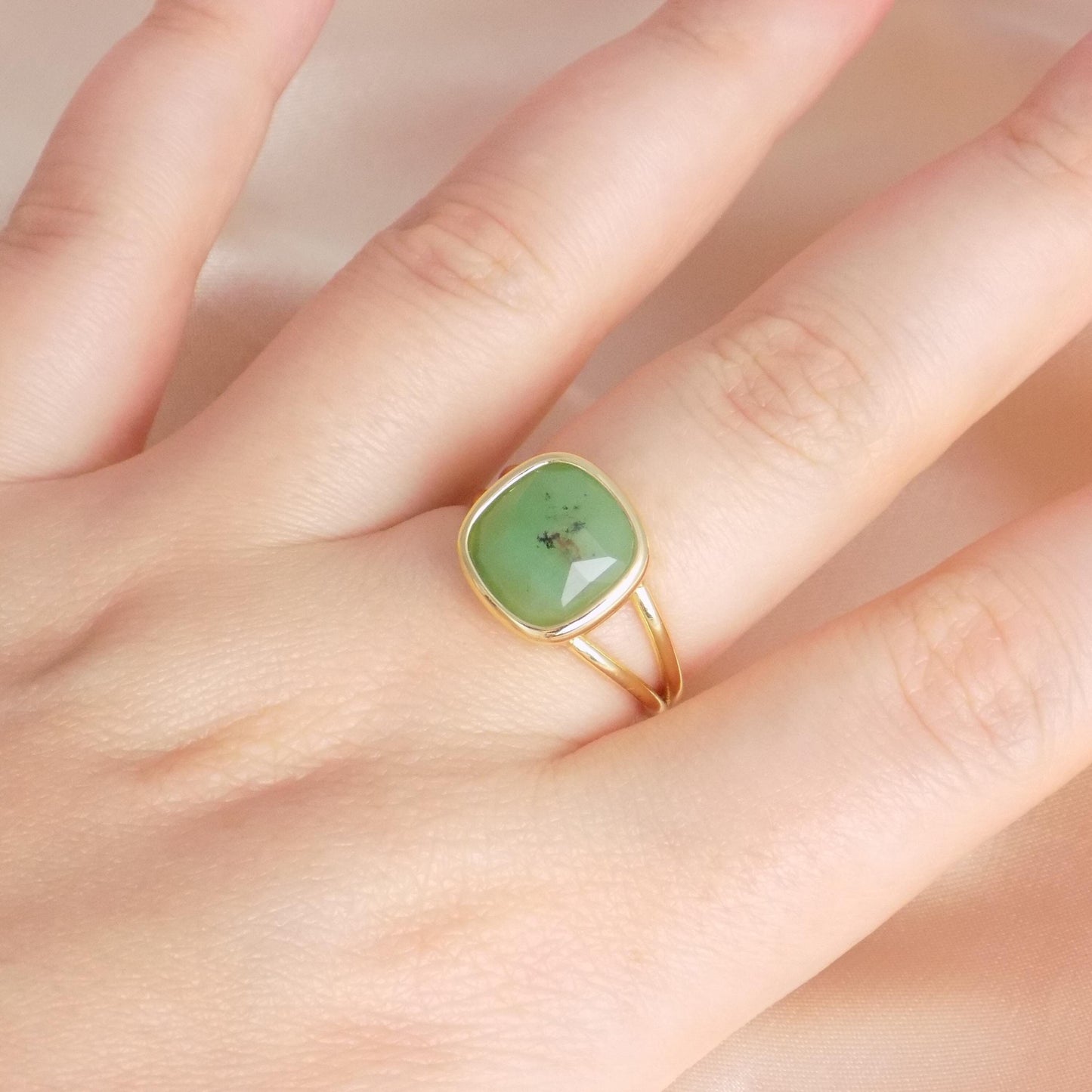 Raw Chrysoprase Ring Gold, Small Green Stone Ring Adjustable, Gift For Her, M7-421