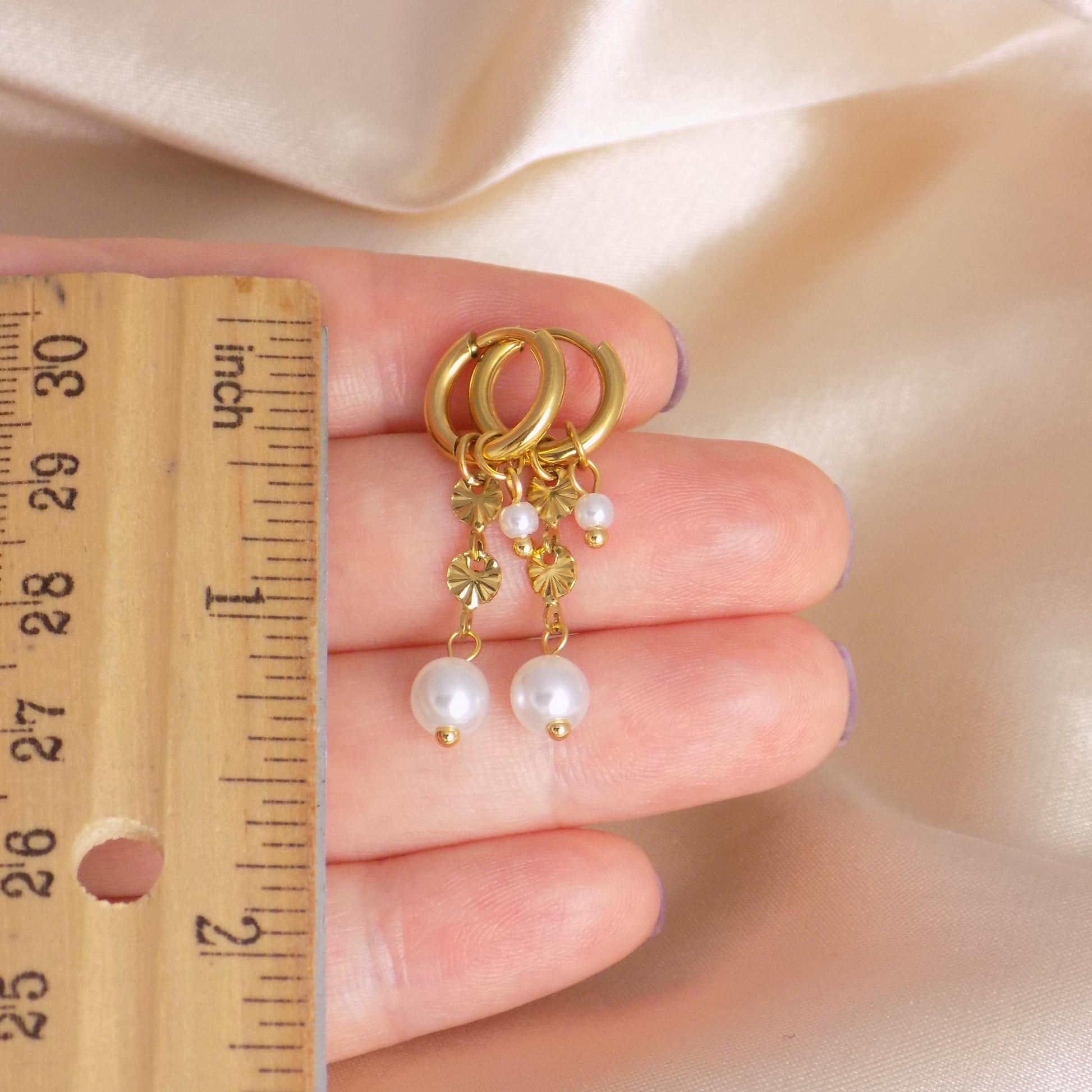 Small Gold Hoop Earrings, White Pearl Earrings, Minimalist Birthday Gift For Her, M7-424