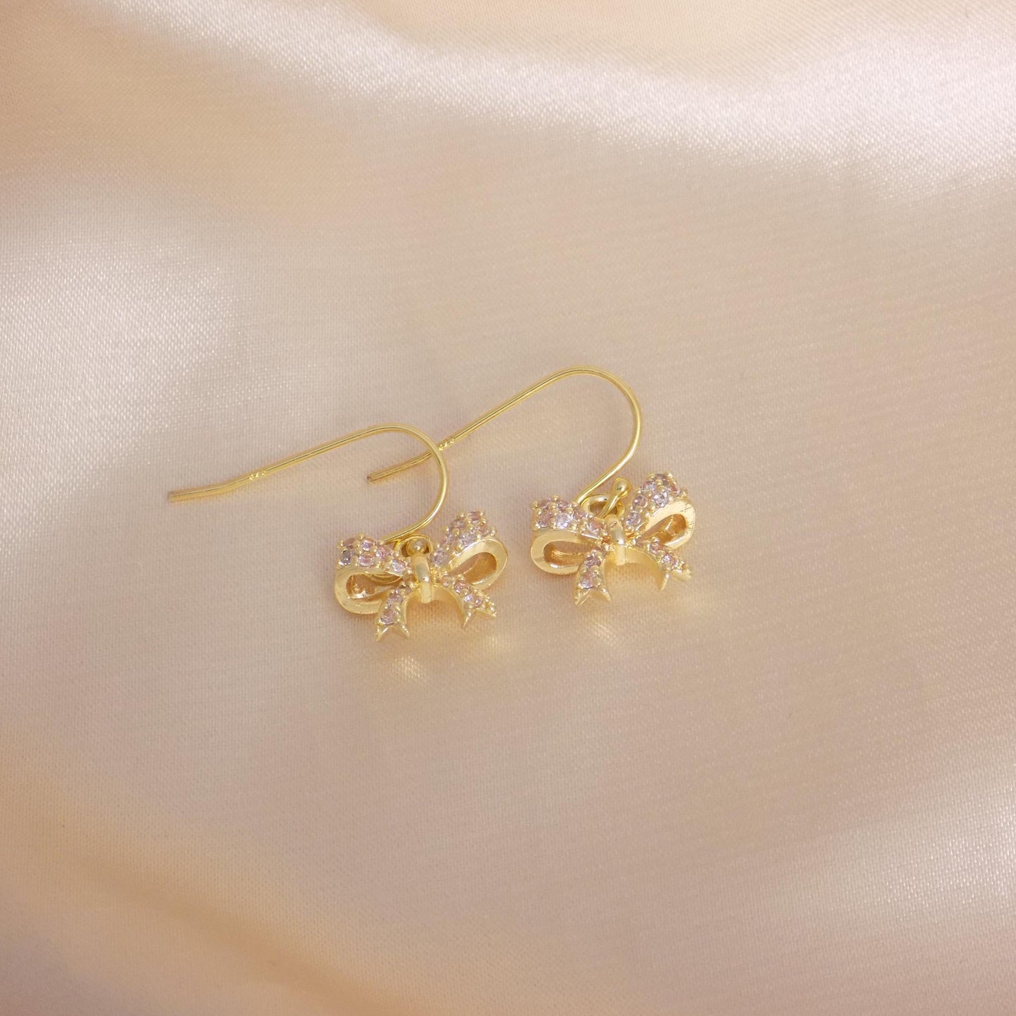 Unique Bow Earrings, Gold Cubic Zirconia Earring, Minimalist Gifts For Her, M7-395