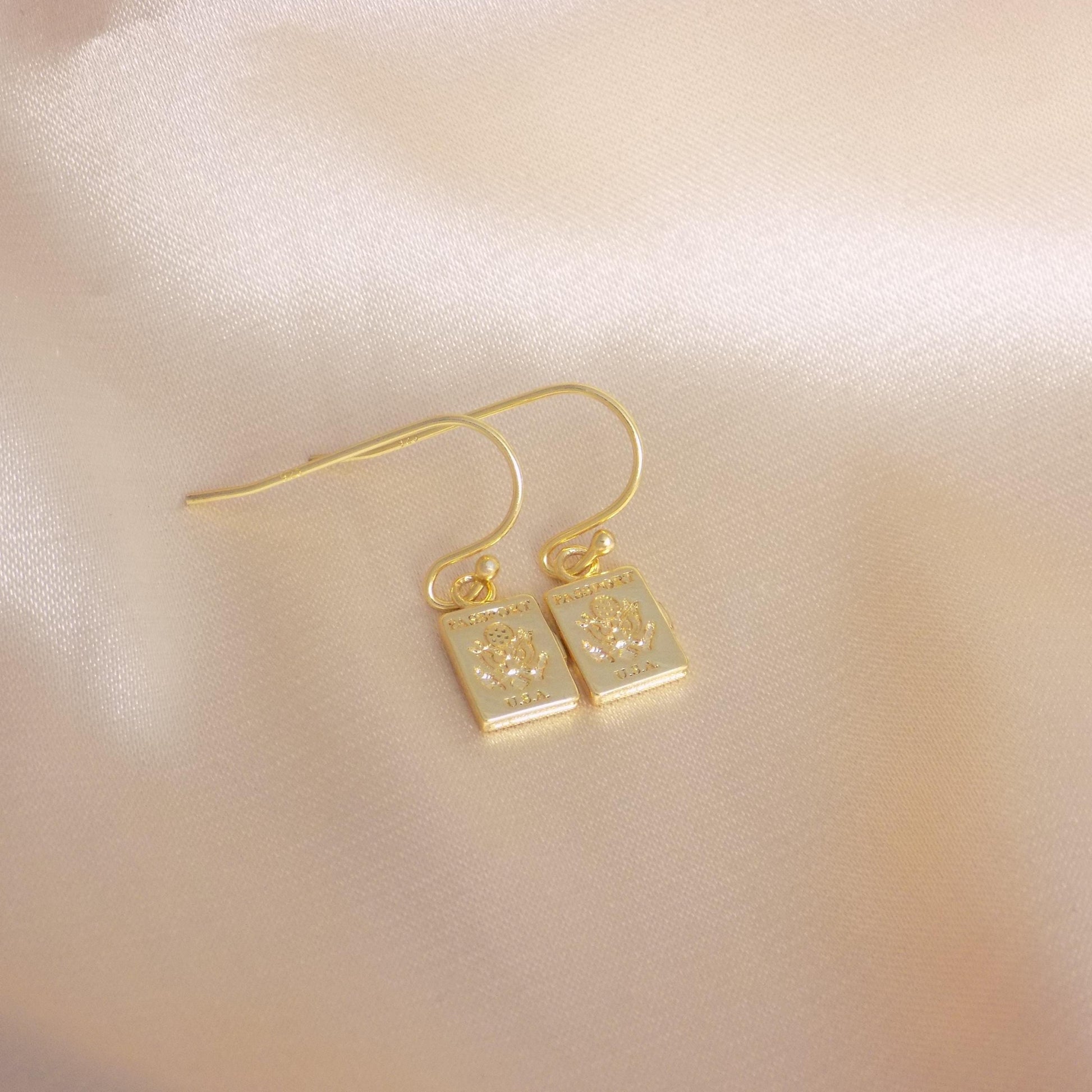 Tiny Passport Earrings Gold - Small US Passport Charm Earring - Christmas Gifts For Her - M7-404