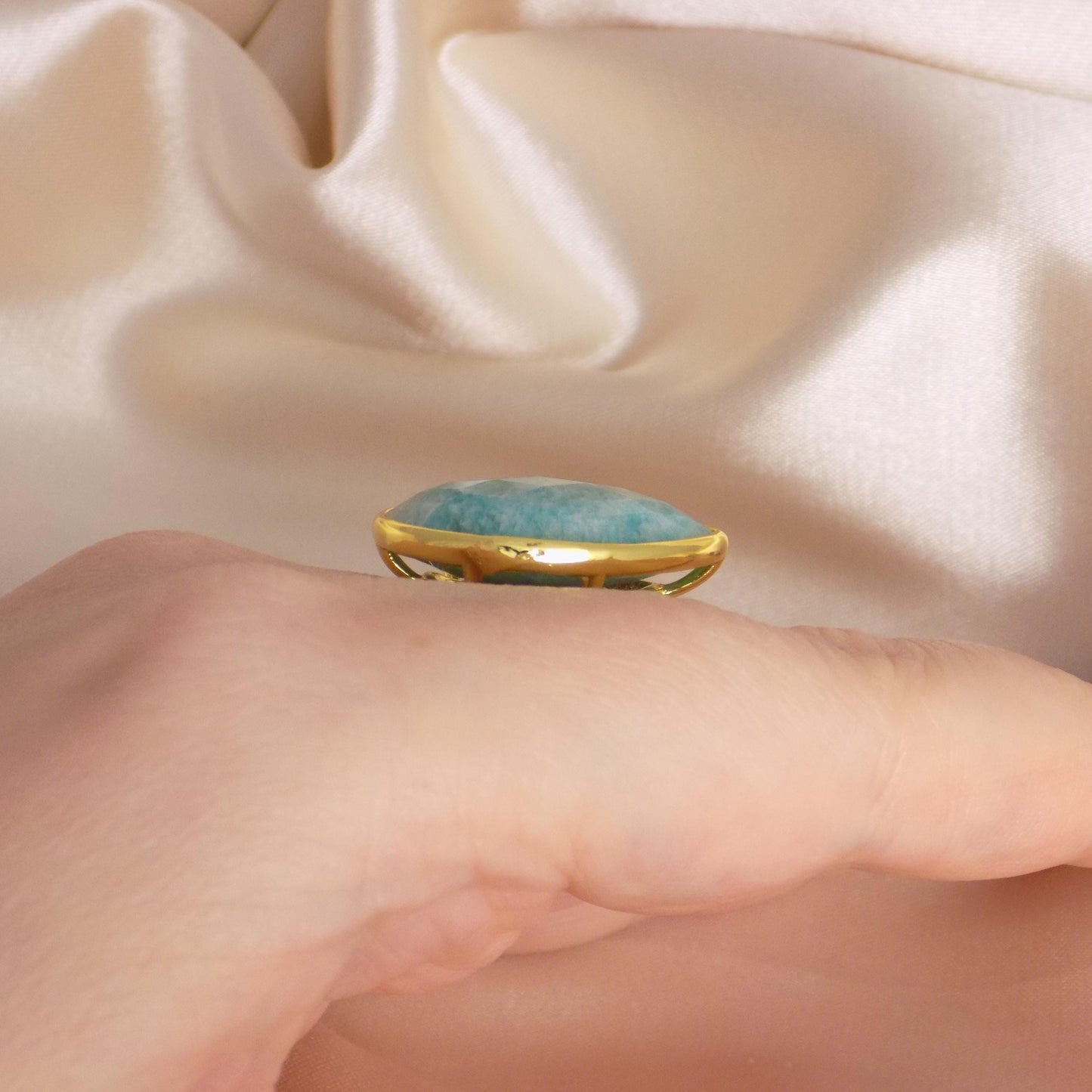 Green Amazonite Gold, Large Crystal Ring Adjustable, Gift For Her, M7-428