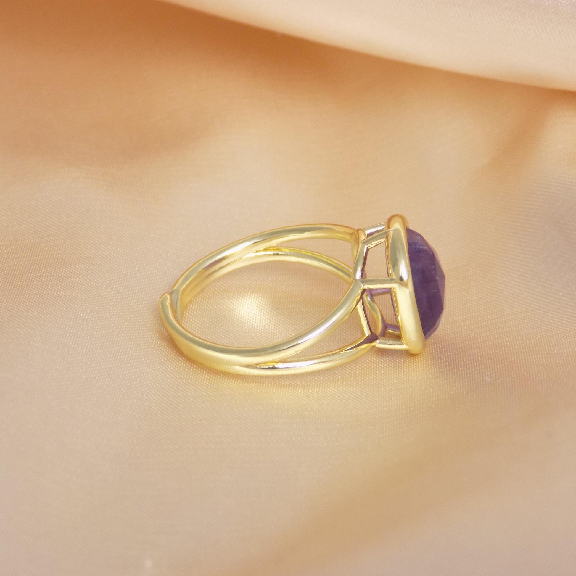 Small Amethyst Ring Gold, Purple Square Stone Ring Adjustable, Gift For Her, M7-409