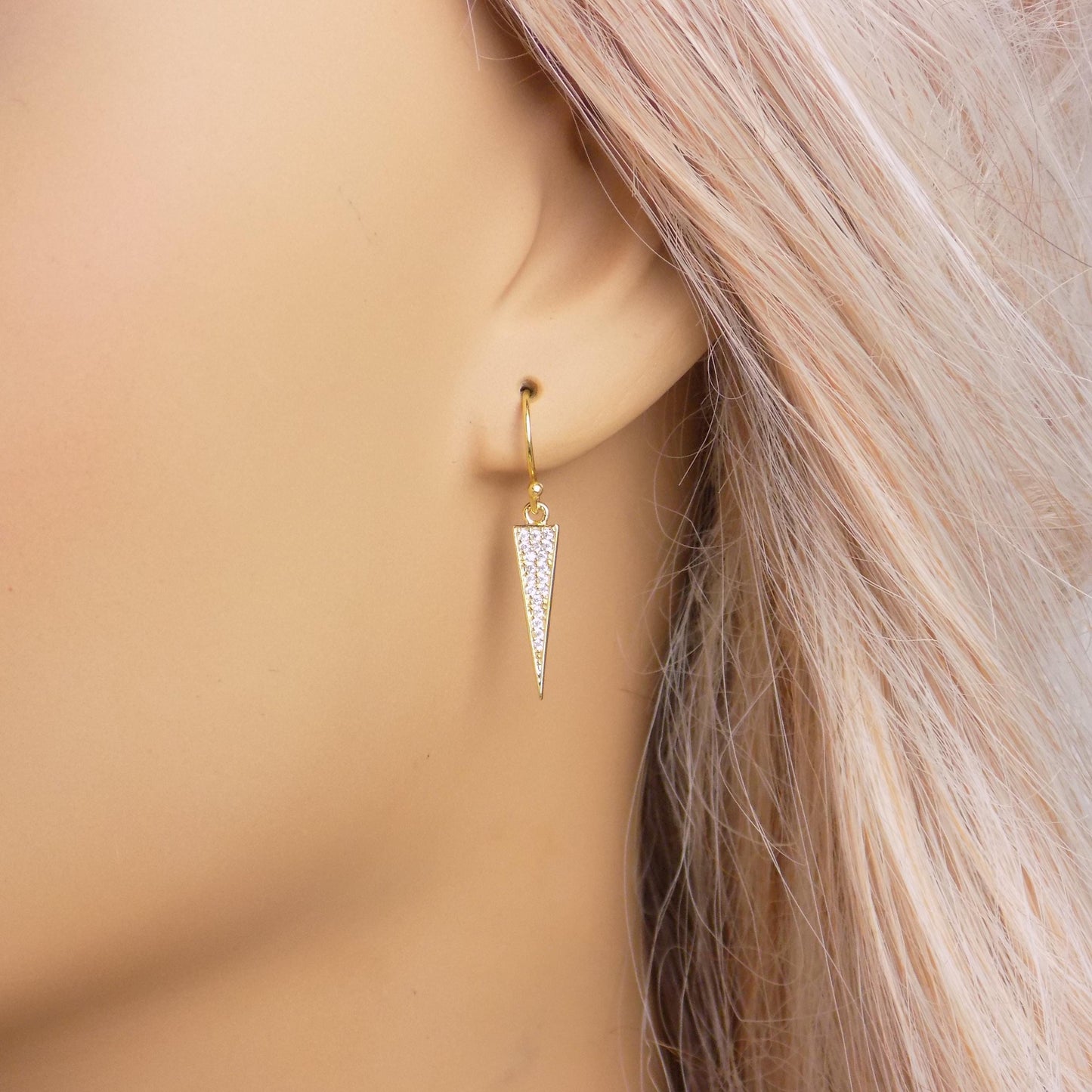 Gold Spike Earrings, Tiny Drop Cubic Zirconia Earring, Gift Women, M7-410