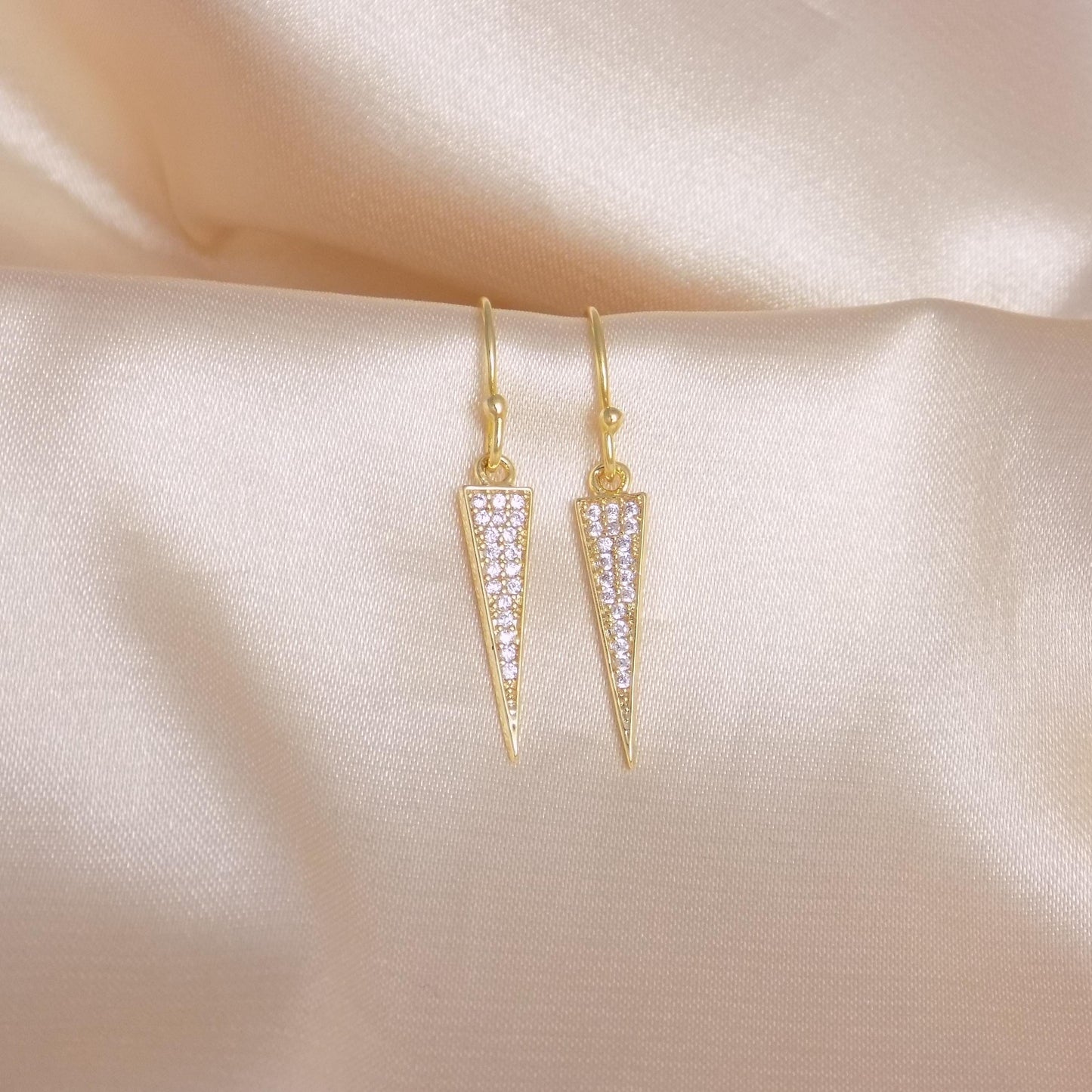 Gold Spike Earrings, Tiny Drop Cubic Zirconia Earring, Gift Women, M7-410