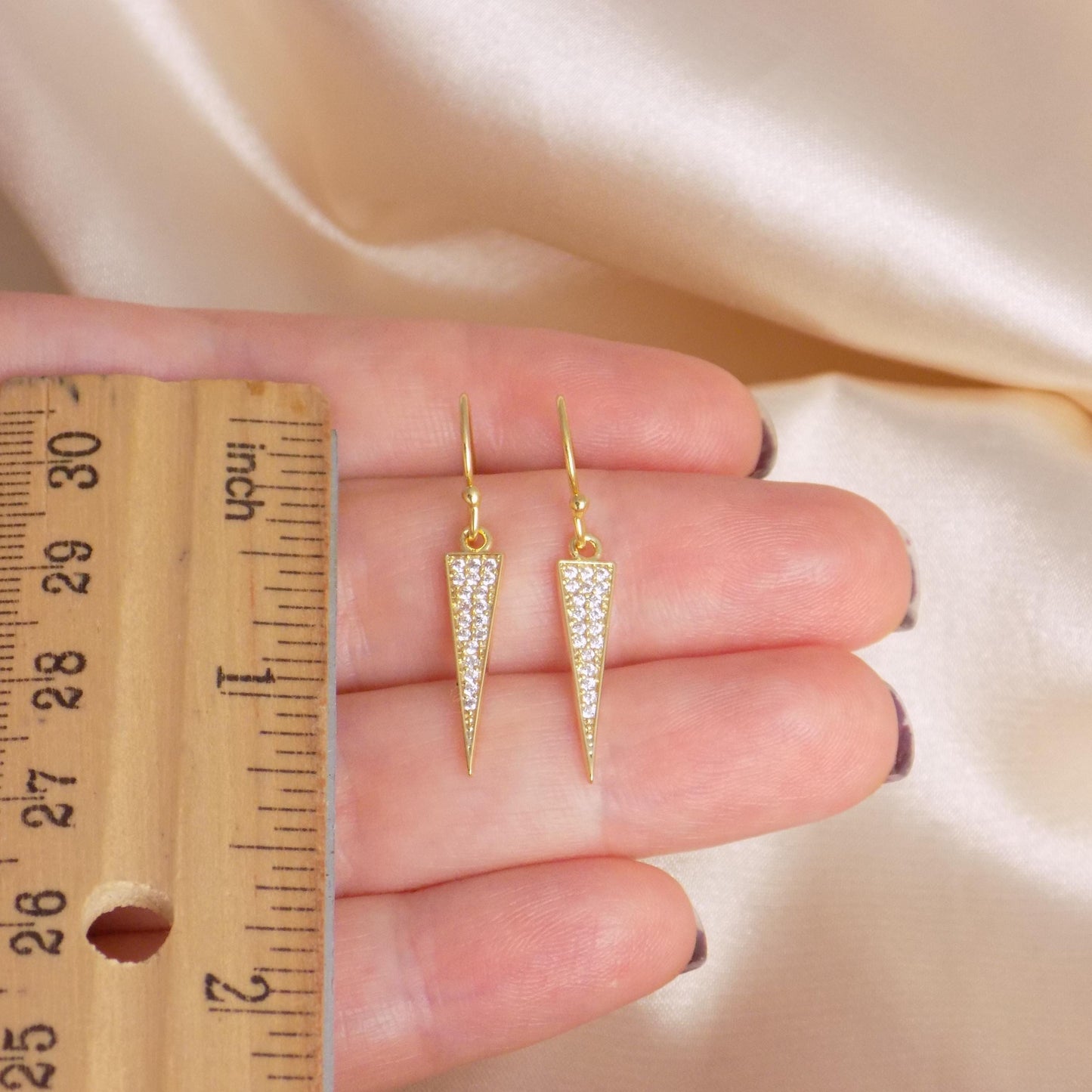 Gold Spike Earrings, Tiny Drop Cubic Zirconia Earring, Gift Women, M7-410