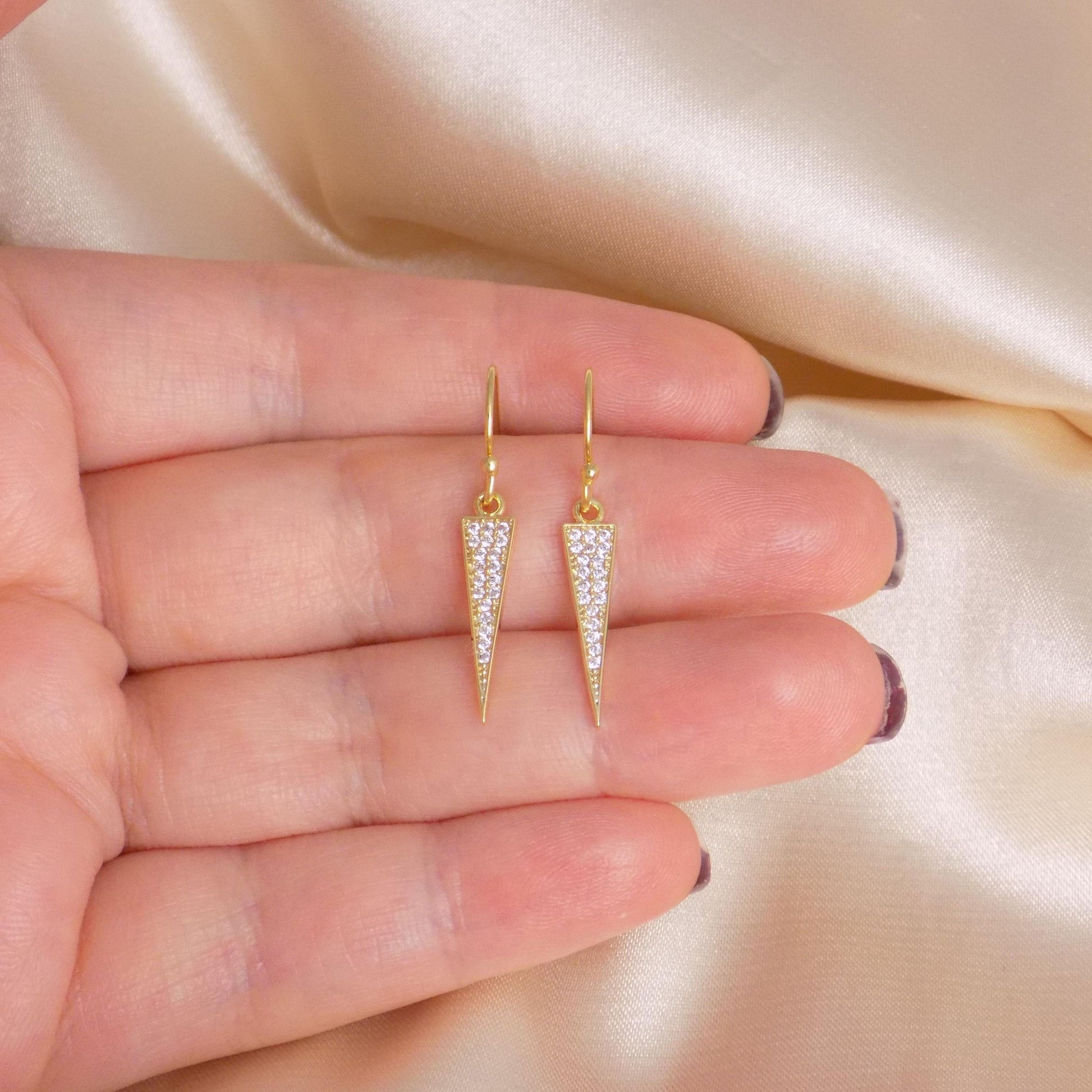 Gold Spike Earrings, Tiny Drop Cubic Zirconia Earring, Gift Women, M7-410