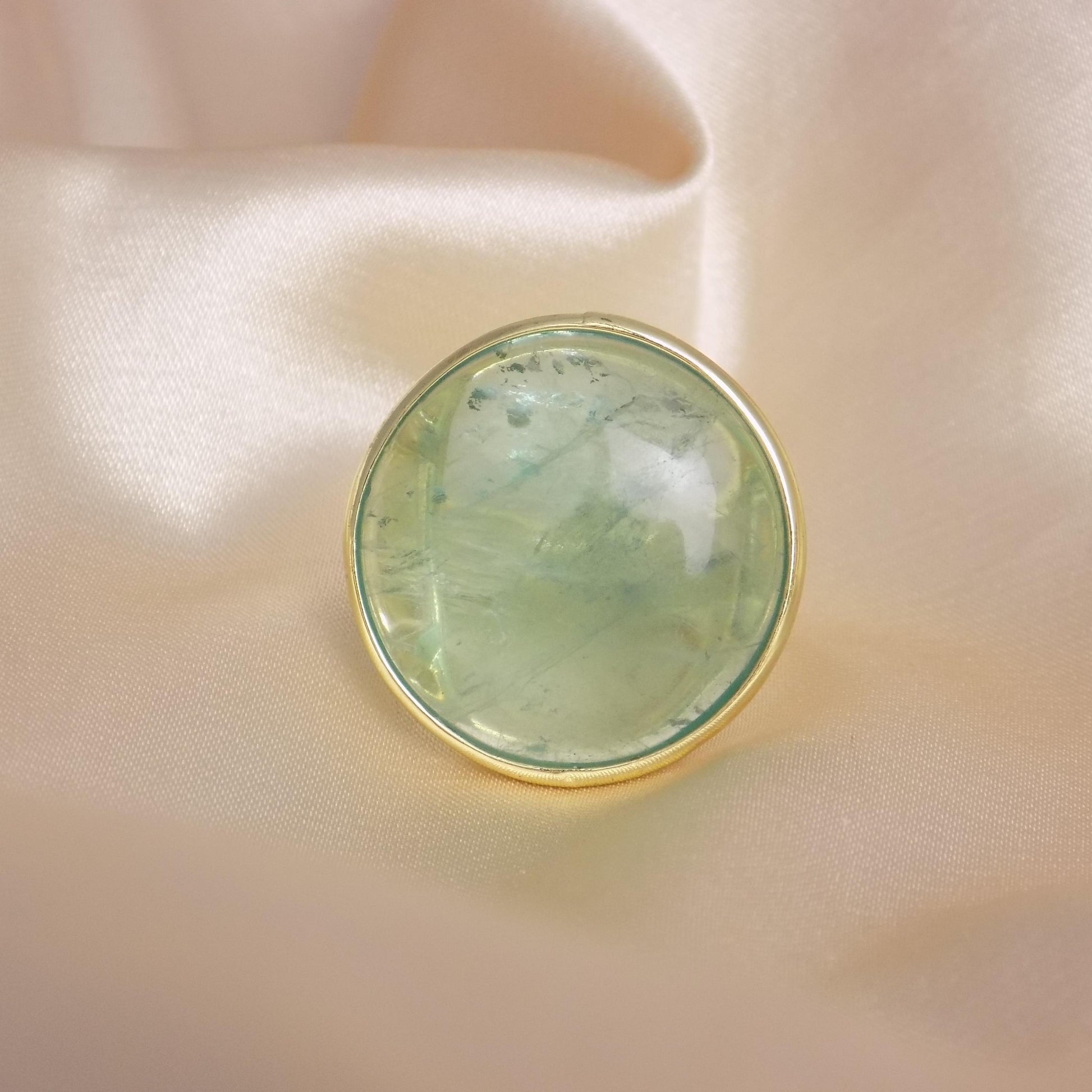 Green Fluorite Ring Gold Plated Adjustable, Large Round Stone Statement Ring, Gift For Her, M7-411