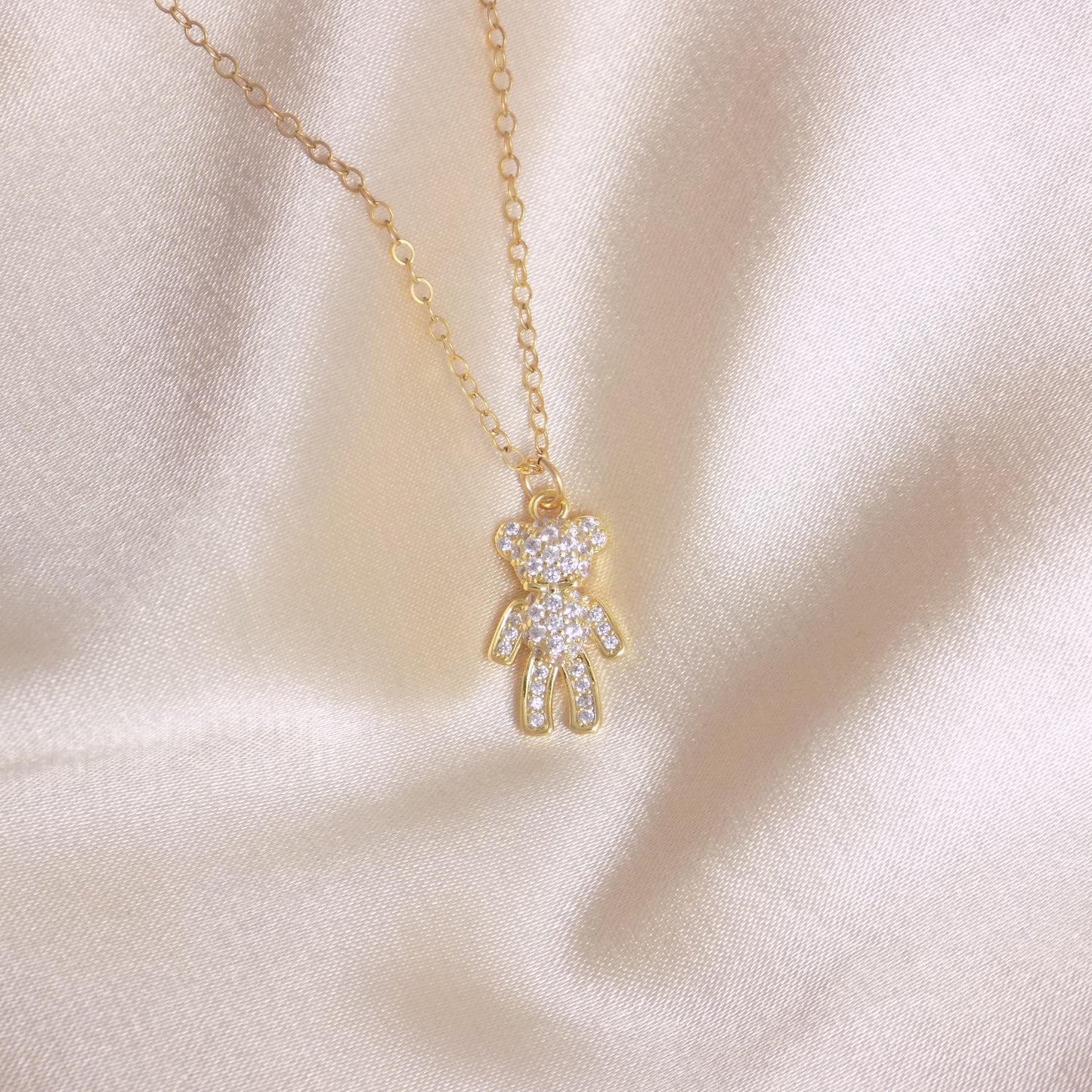 Gold Teddy Bear Necklace, Tiny Cubic Zirconia Layering Necklace, Best Friend Gift, Gifts For Girlfriend, M7-433