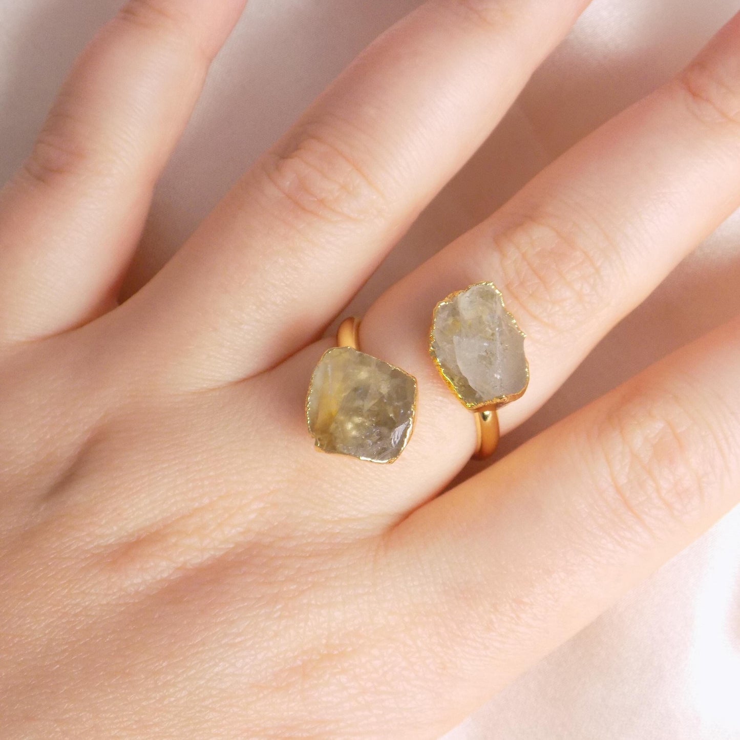 Raw Yellow Citrine Ring, Rough Crystal Ring Gold Plated Adjustable, Boho Gemstone, Gift For Her, M7-434