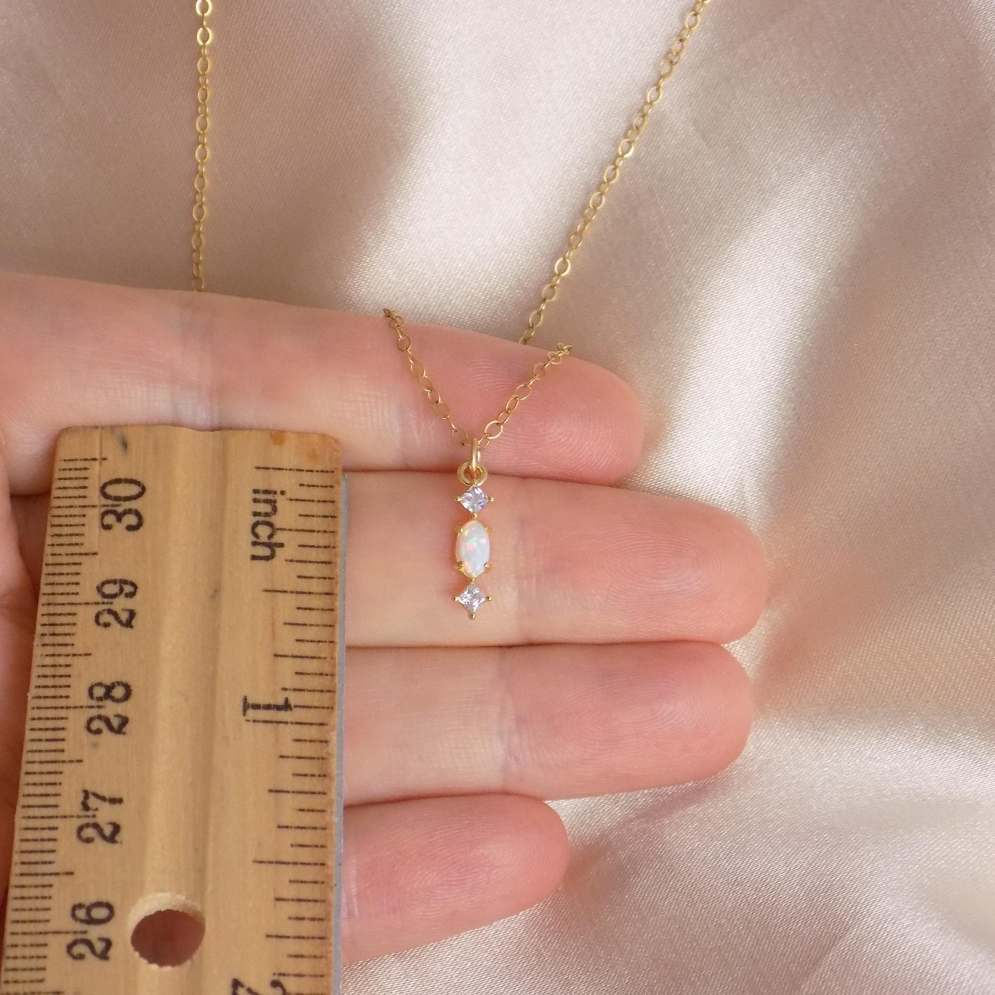 Tiny Opal Necklace Gold, Light Blue Opal and Cubic Zirconia, Tiny Layering, October Birthday Gift, M7-435