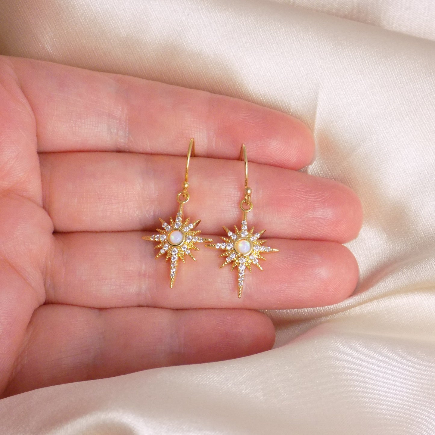 Gifts For Mom, Opal Star Earrings, Gold Opal Earring Drop Dangle, Gift For Best Friend, M7-294