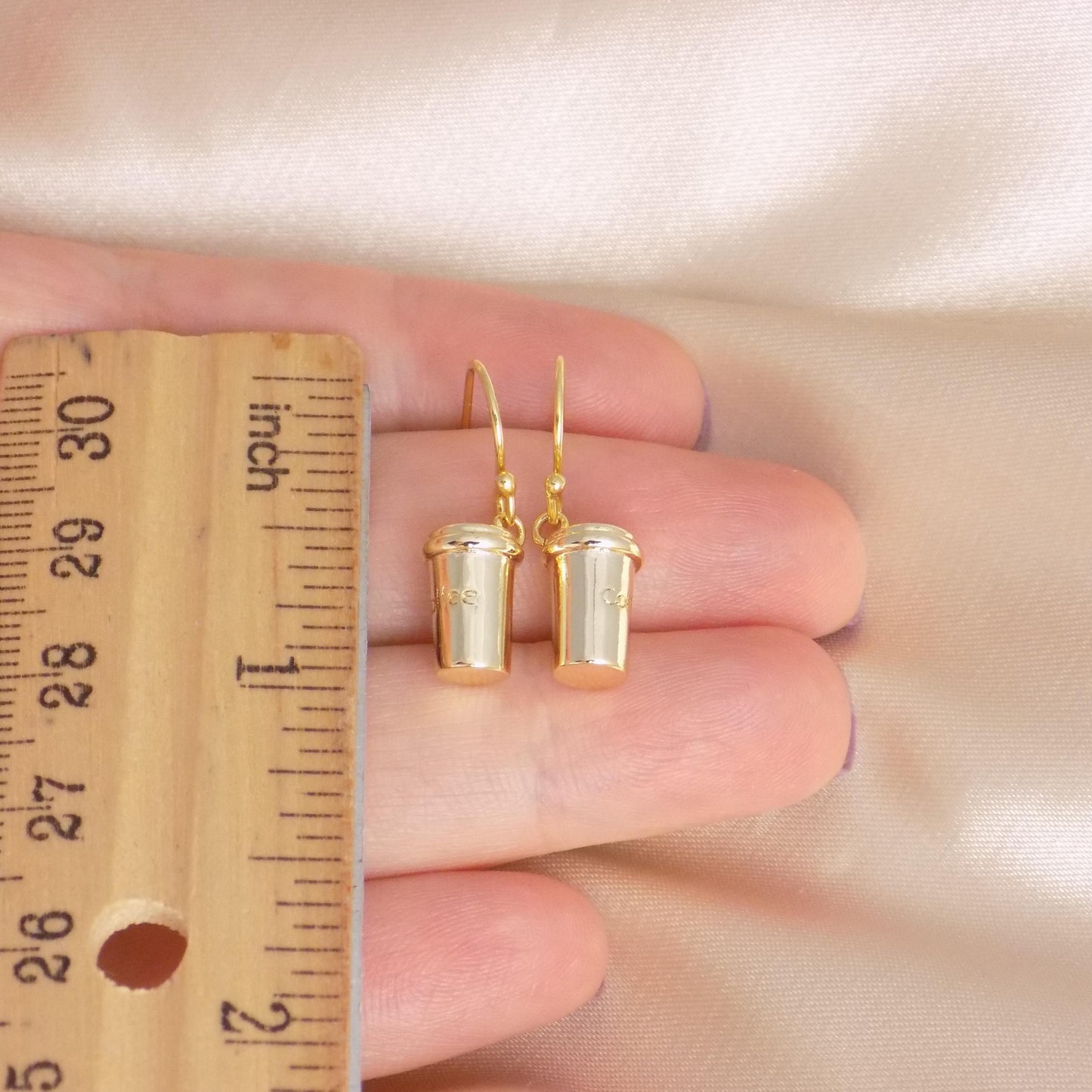 Coffee Cup Earrings Gold, Unique Everyday Simple Drop Dangle, Gift For Coffee Lovers, M7-418