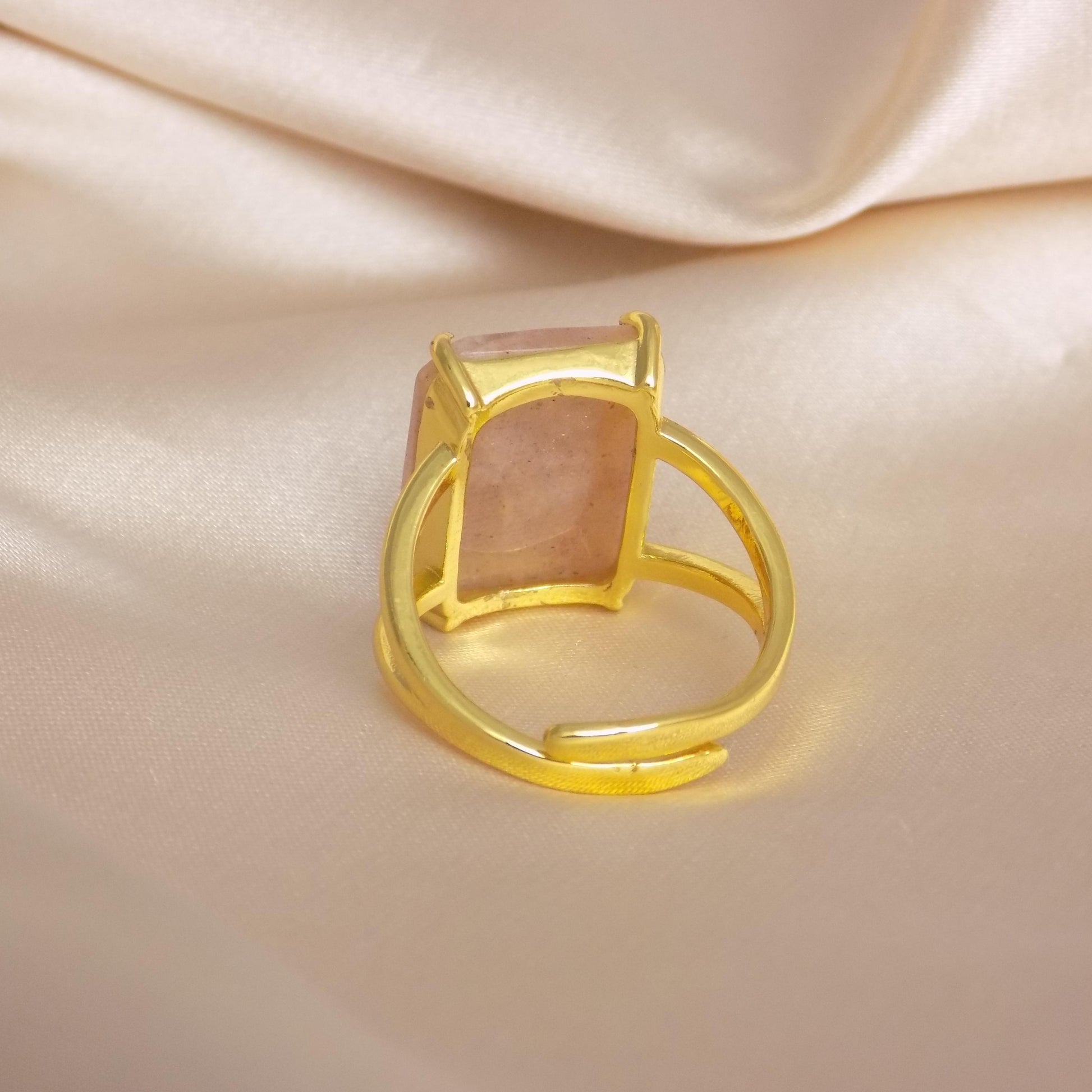 Light Pink Flower Agate Ring Gold, Large Crystal Ring Adjustable, Gift For Her, M7-422