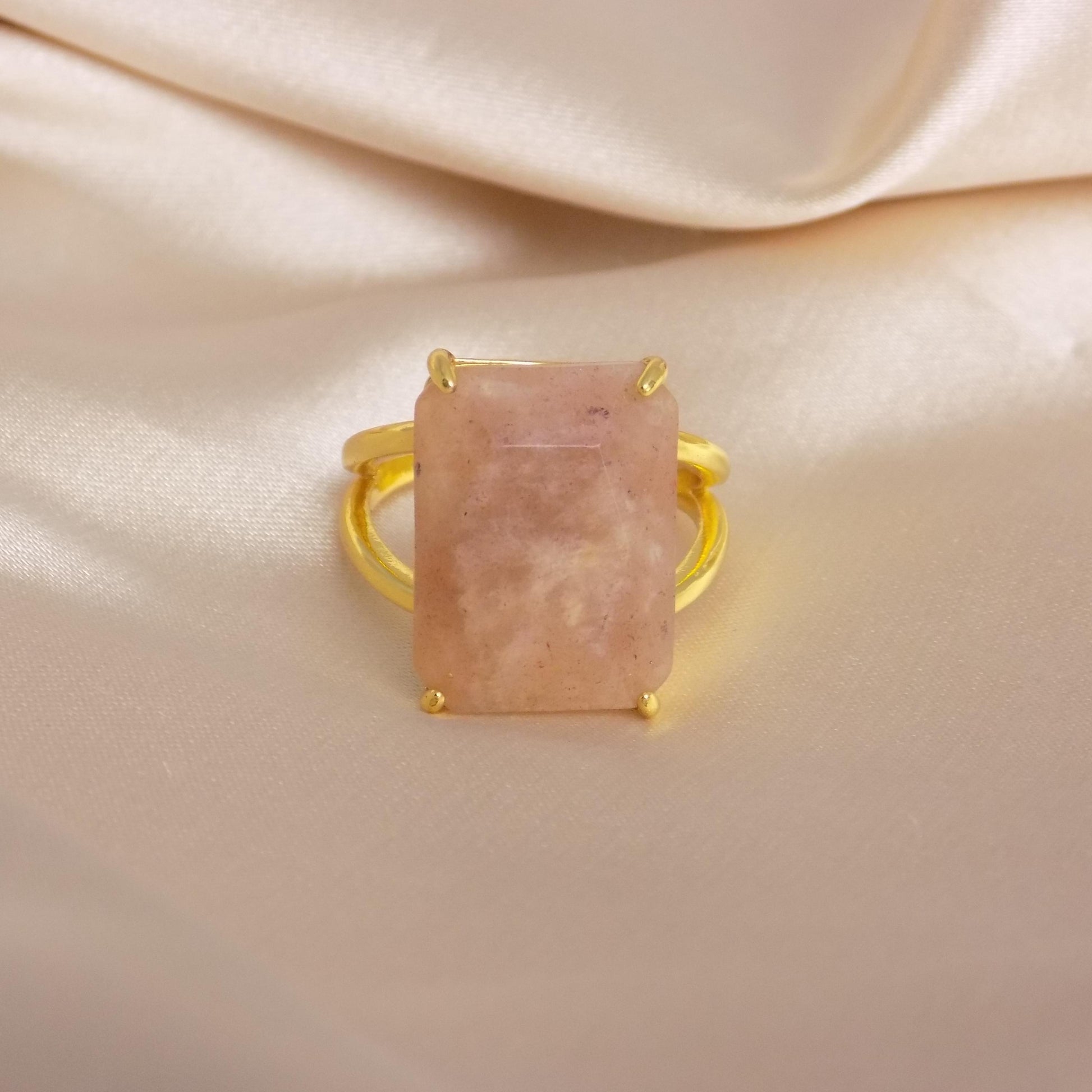 Light Pink Flower Agate Ring Gold, Large Crystal Ring Adjustable, Gift For Her, M7-422