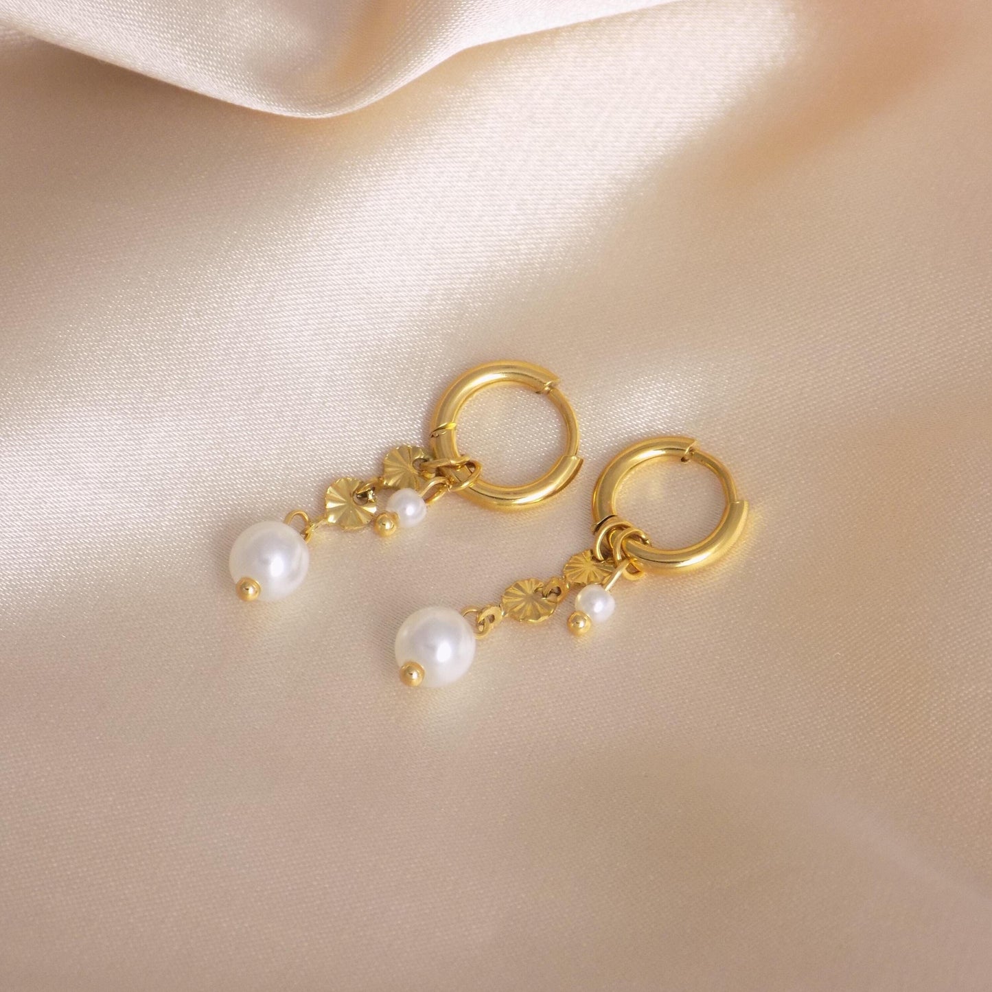 Small Gold Hoop Earrings, White Pearl Earrings, Minimalist Birthday Gift For Her, M7-424