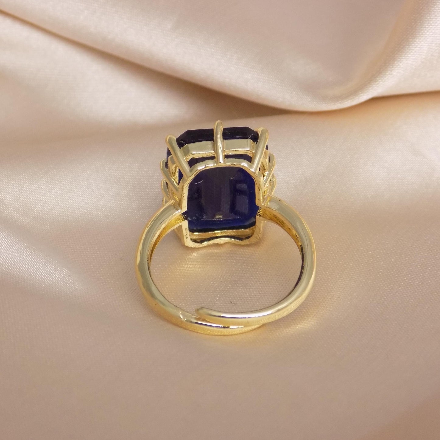 Blue Cat Eye Ring Gold, Large Crystal Ring Adjustable, Gift For Her, M7-425