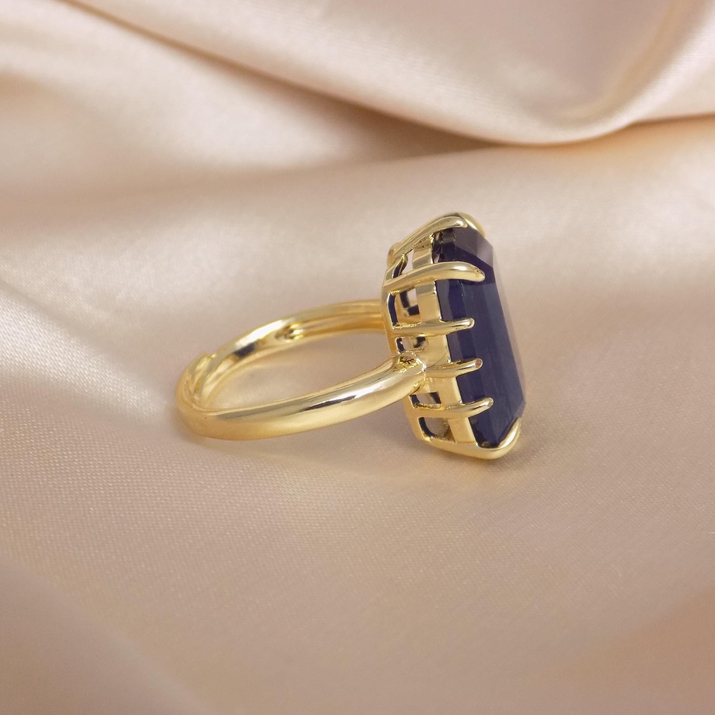 Blue Cat Eye Ring Gold, Large Crystal Ring Adjustable, Gift For Her, M7-425