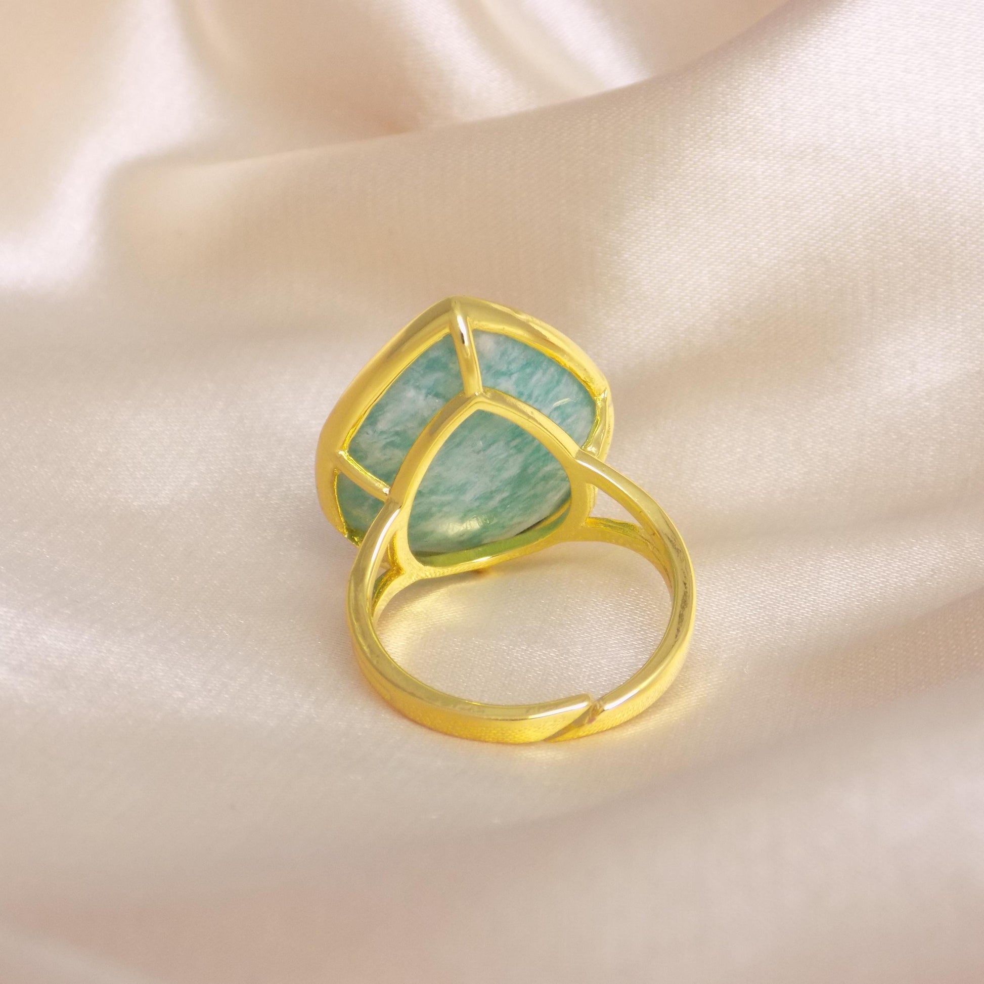 Green Amazonite Gold, Large Crystal Ring Adjustable, Gift For Her, M7-428