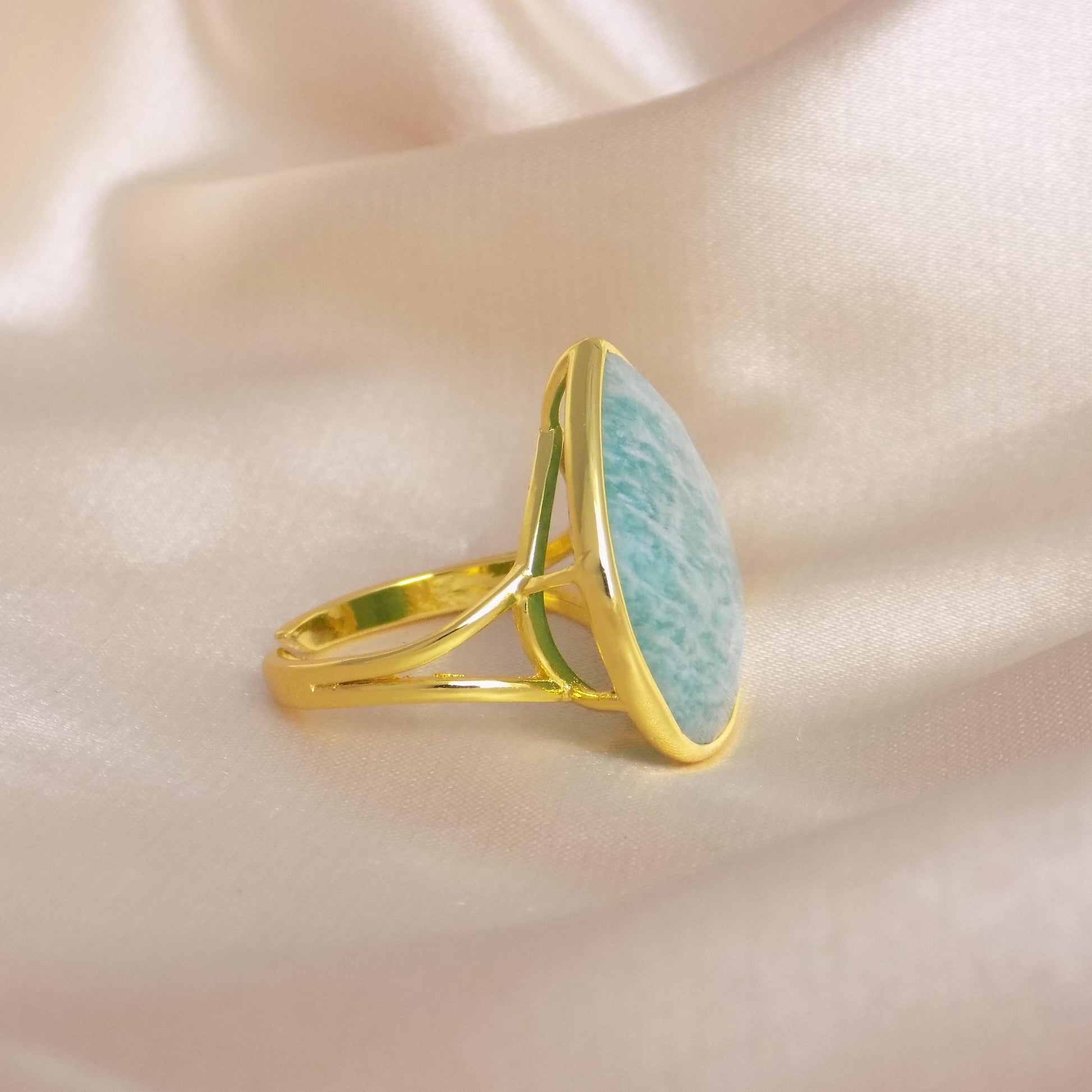 Green Amazonite Gold, Large Crystal Ring Adjustable, Gift For Her, M7-428