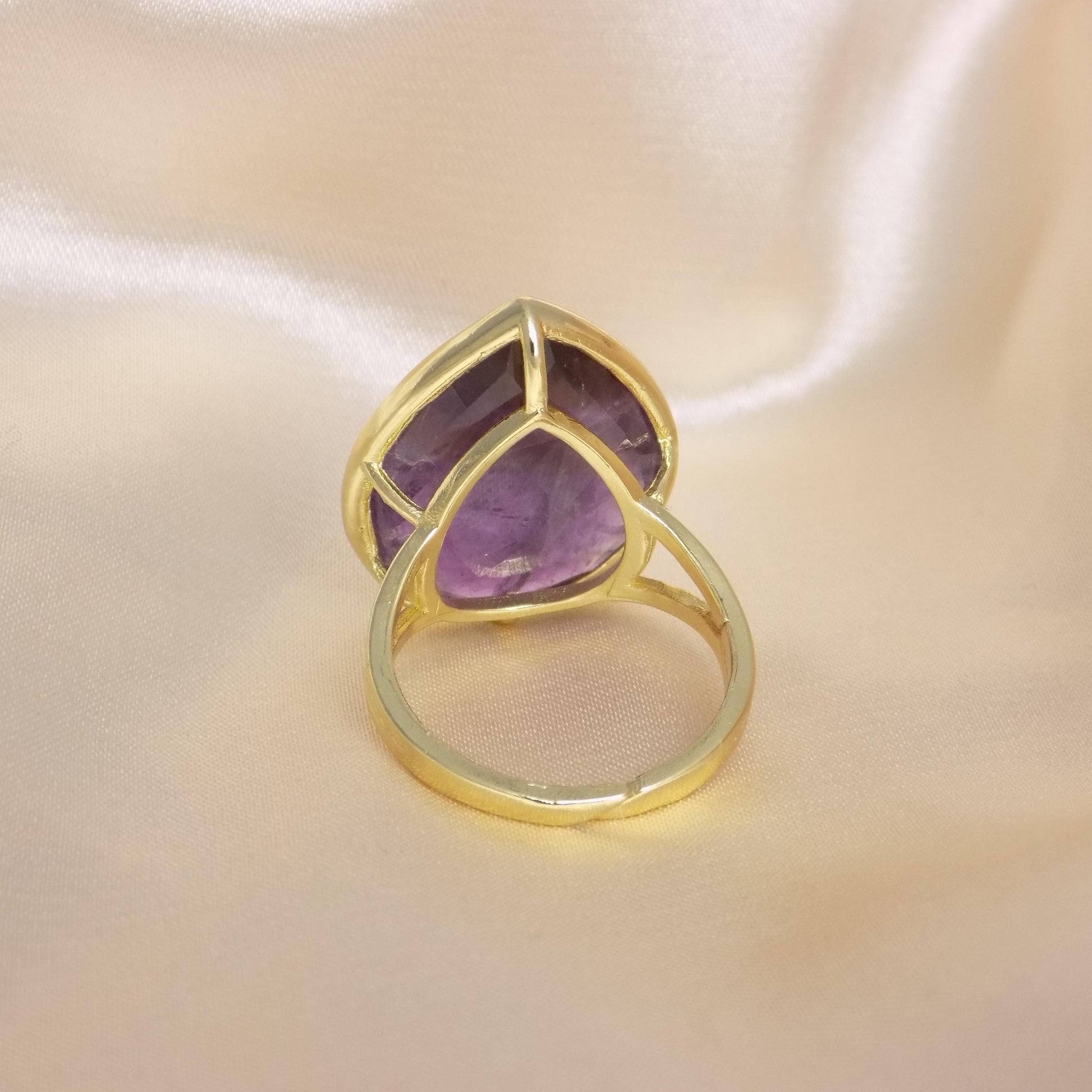 Purple Fluorite Ring Gold, Large Crystal Ring Adjustable, Gift For Her, M7-430