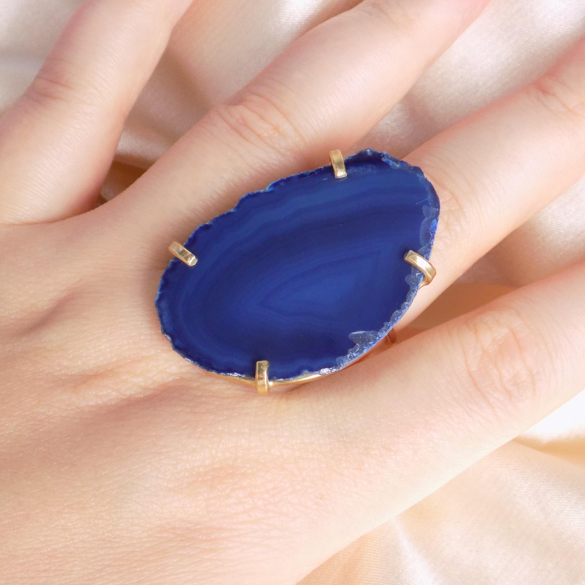 Blue Agate Ring - Sliced Agate Geode Ring