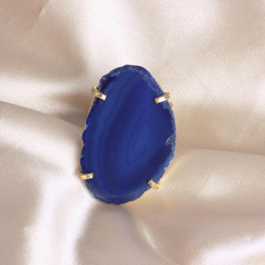 Blue Agate Ring - Sliced Agate Geode Ring