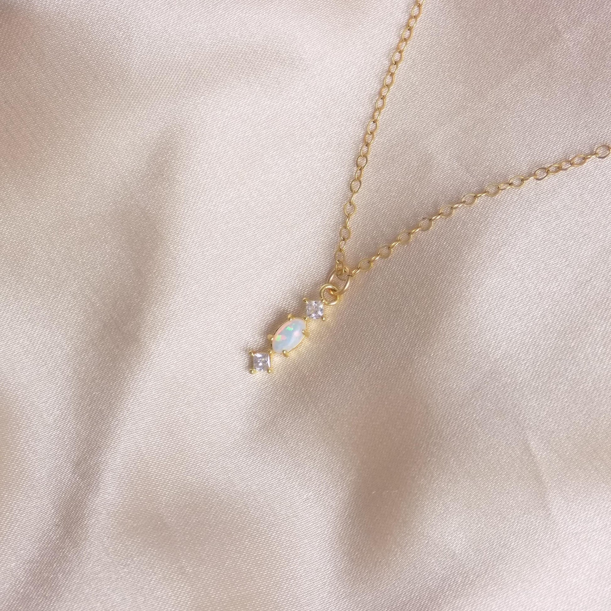 Tiny Opal Necklace Gold, Light Blue Opal and Cubic Zirconia, Tiny Layering, October Birthday Gift, M7-435