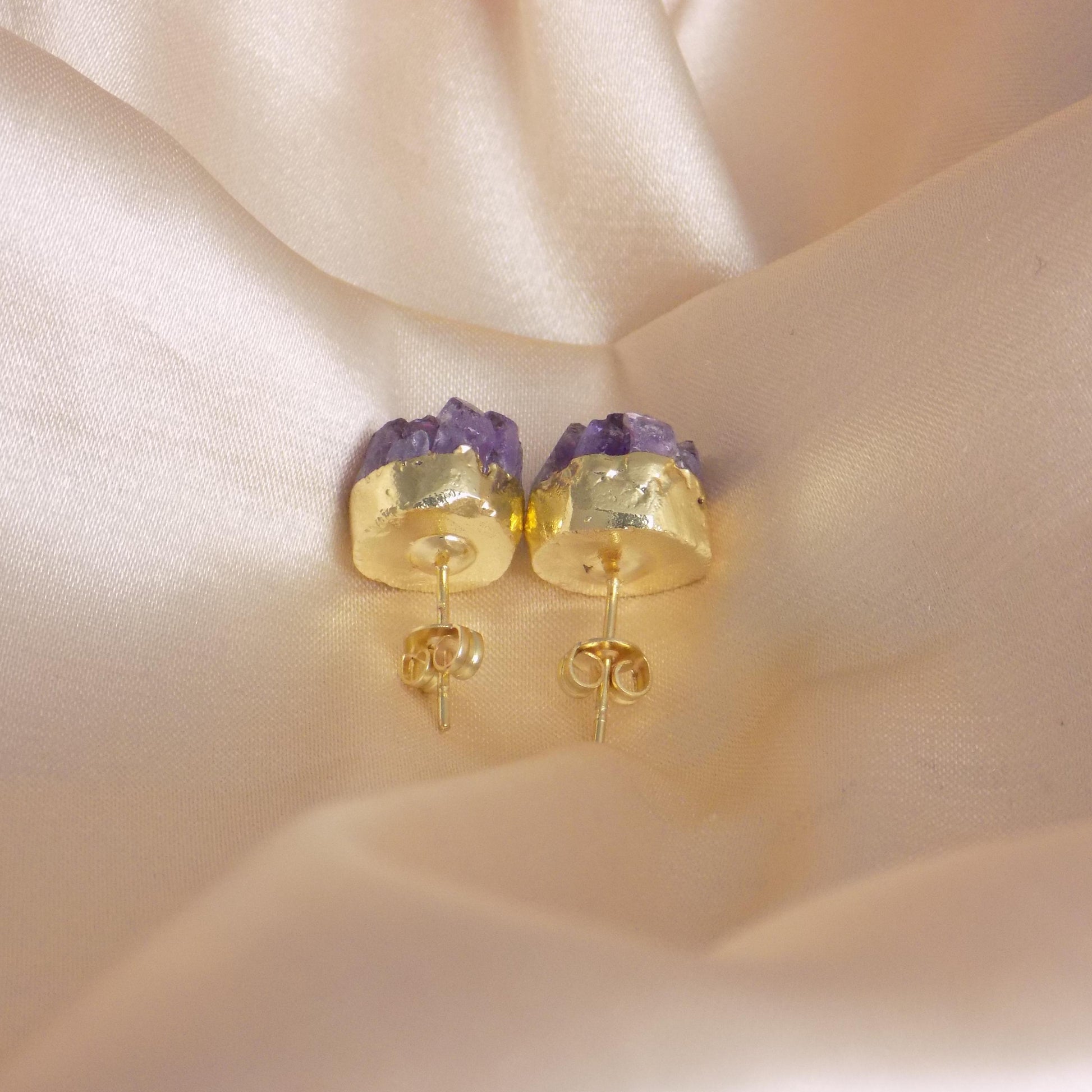 Raw Amethyst Studs Gold - Amethyst Earrings