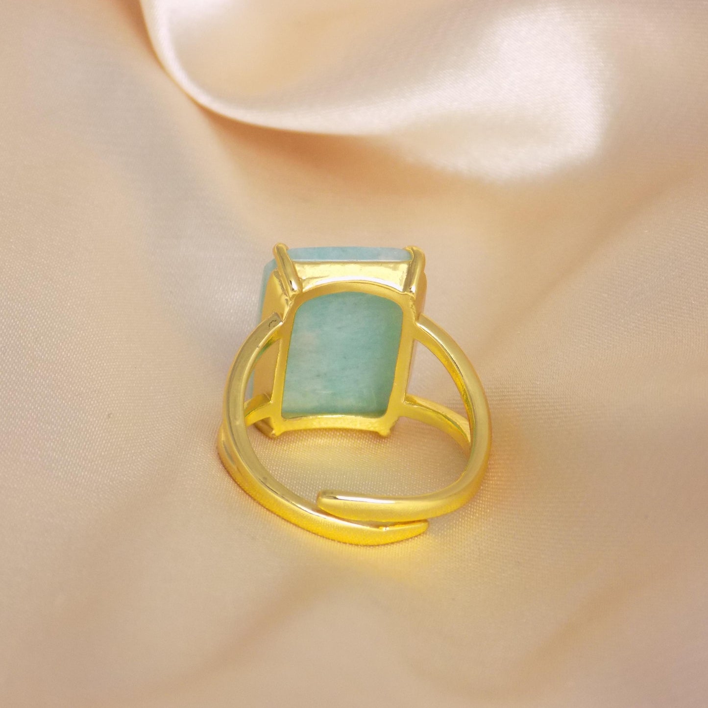 Green Amazonite Gold, Large Crystal Ring Adjustable, Gift For Her, M7-440