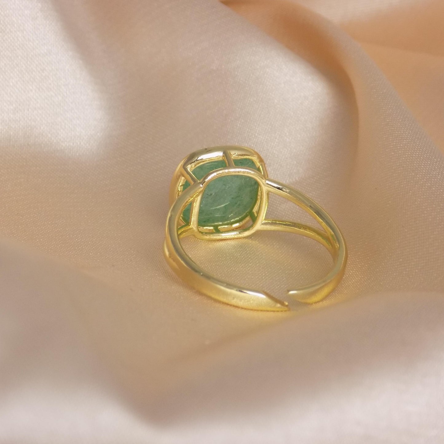 Raw Green Emerald Ring Gold, Small Green Stone Ring Adjustable, May Birthstone, Gift For Her, M7-442