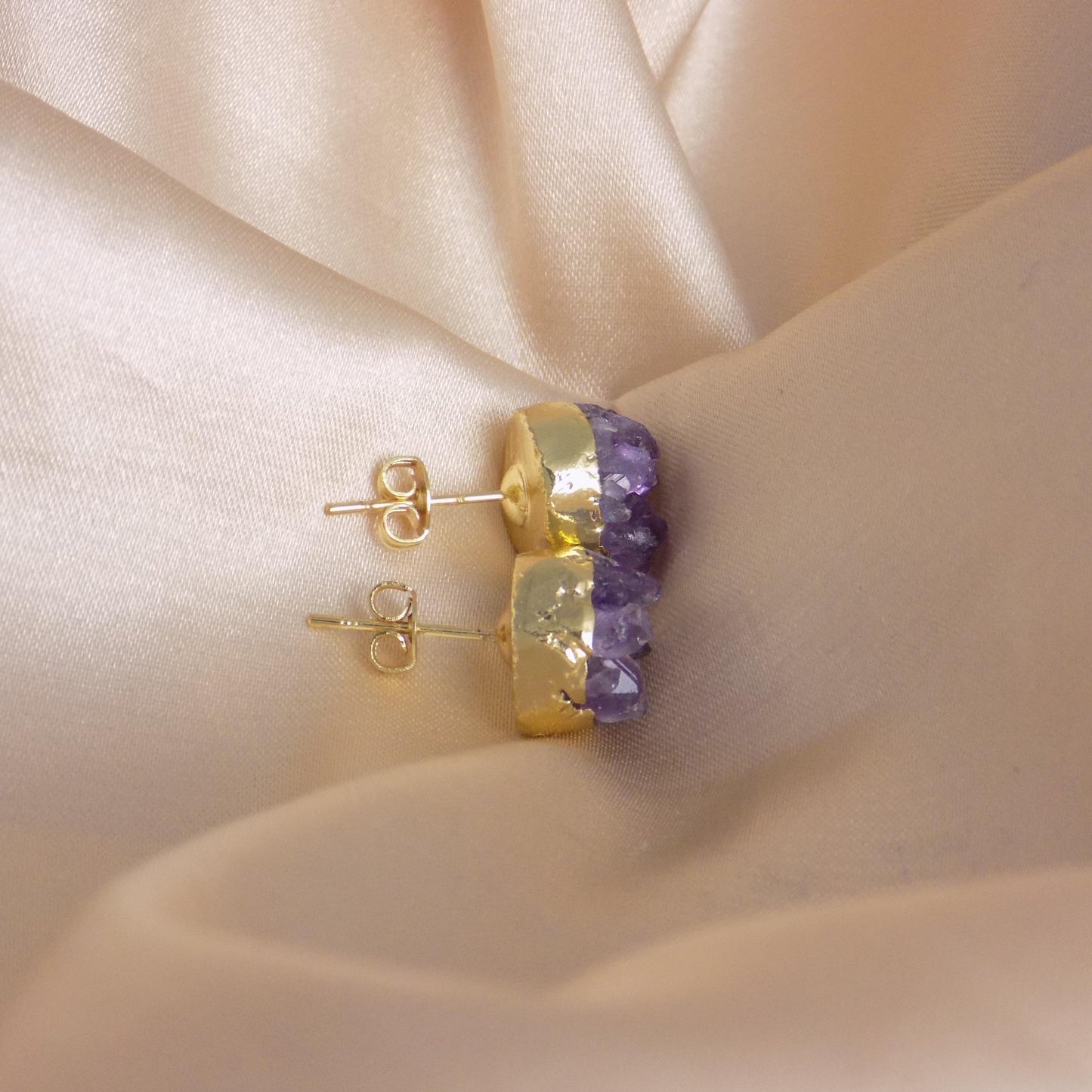 Raw Amethyst Studs Gold - Amethyst Earrings