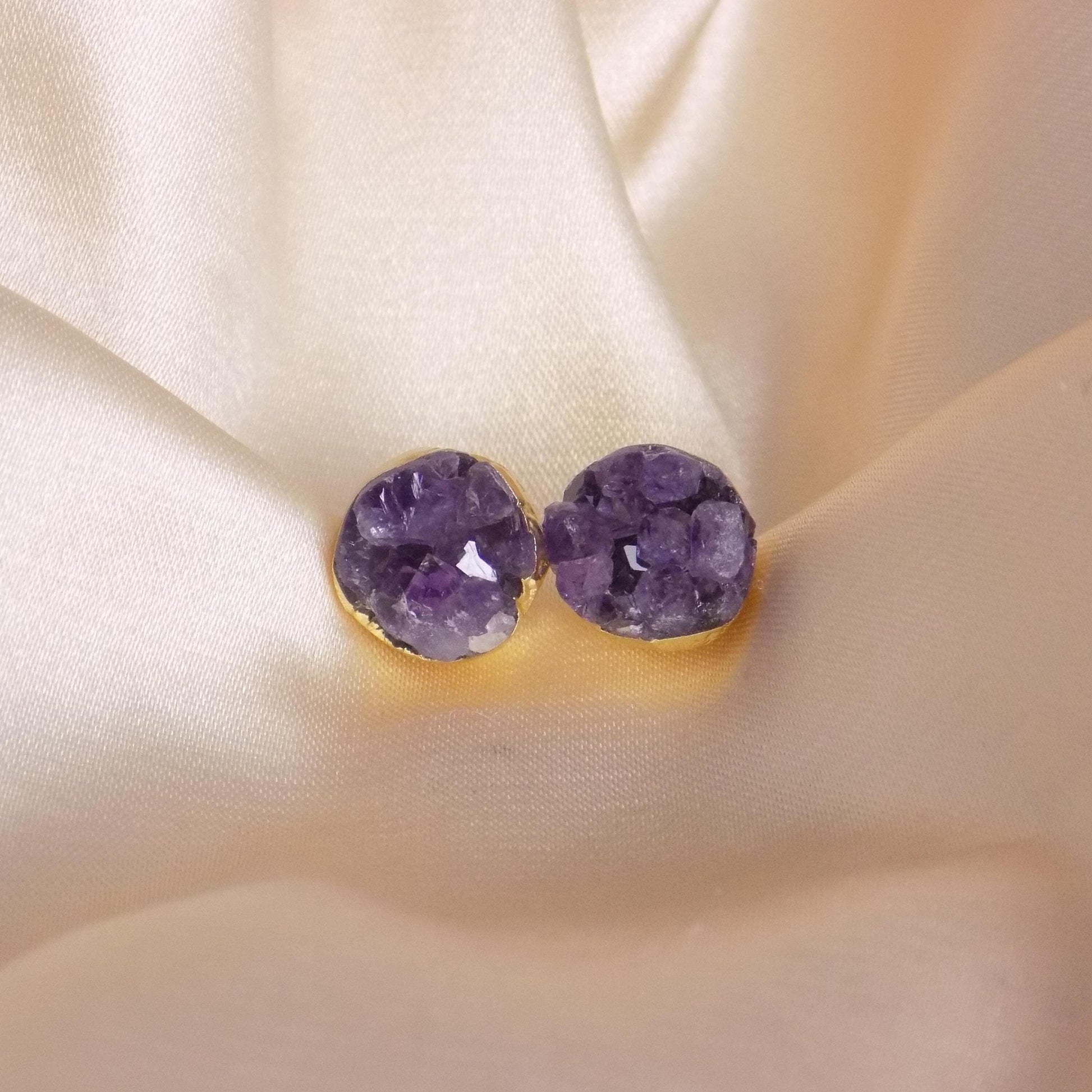 Raw Amethyst Studs Gold - Amethyst Earrings