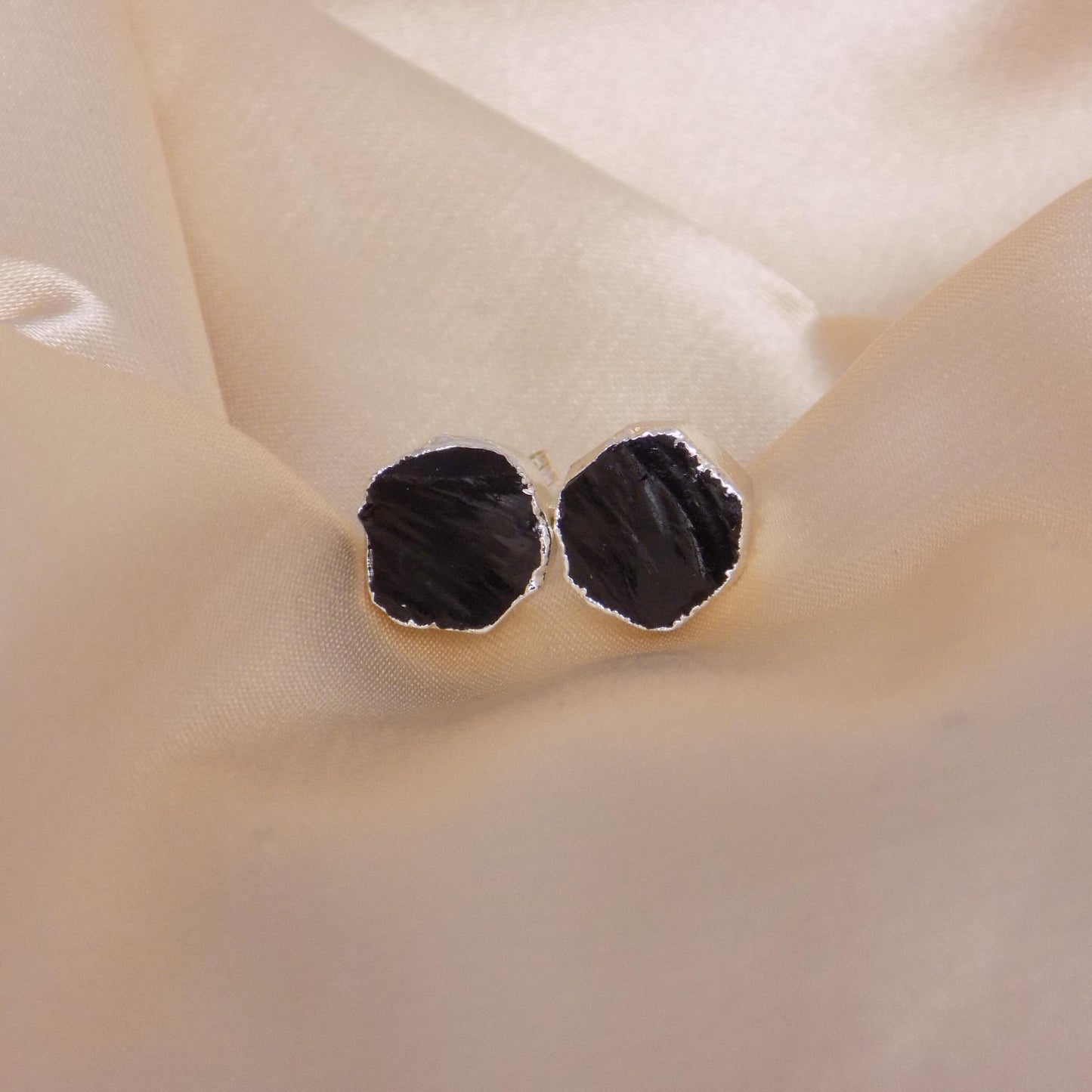 Raw Black Obsidian Stud Earrings Silver, Rough Crystal Earrings Gold, Boho Gemstone, Gift Women, M7-450