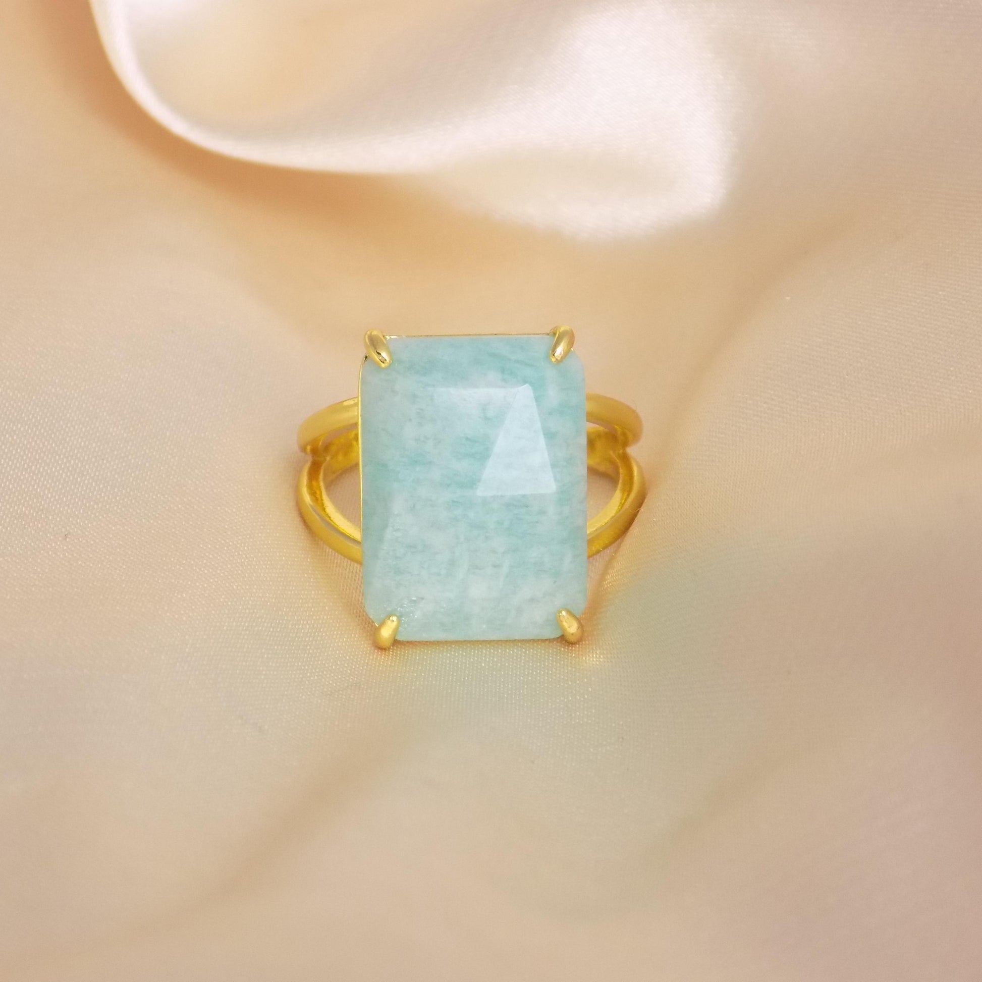 Green Amazonite Gold, Large Crystal Ring Adjustable, Gift For Her, M7-440