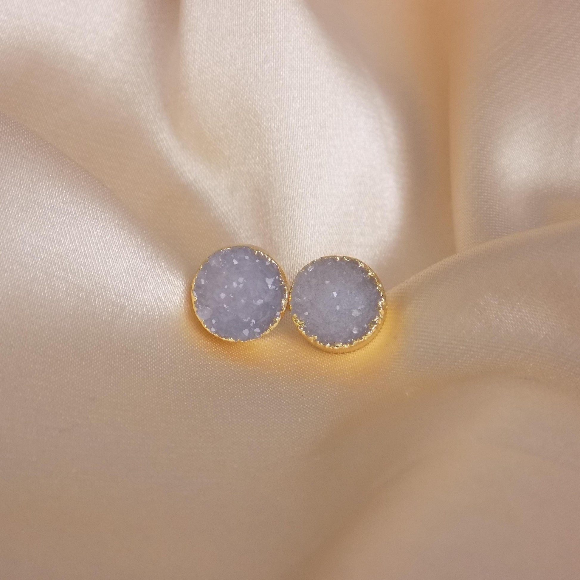 Real Druzy Earrings Stud, Genuine Druzy Posts Gold, 10mm Raw Gemstone, Christmas Gift Women, M7-299