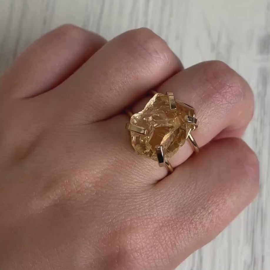 Raw Citrine Ring Gold - Raw Crystal Ring Adjustable Band