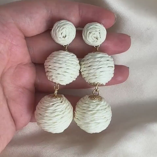Large Boho Earrings White Gold, Statement Raffia Dangle Earrings, Gifts For Her, M7-328