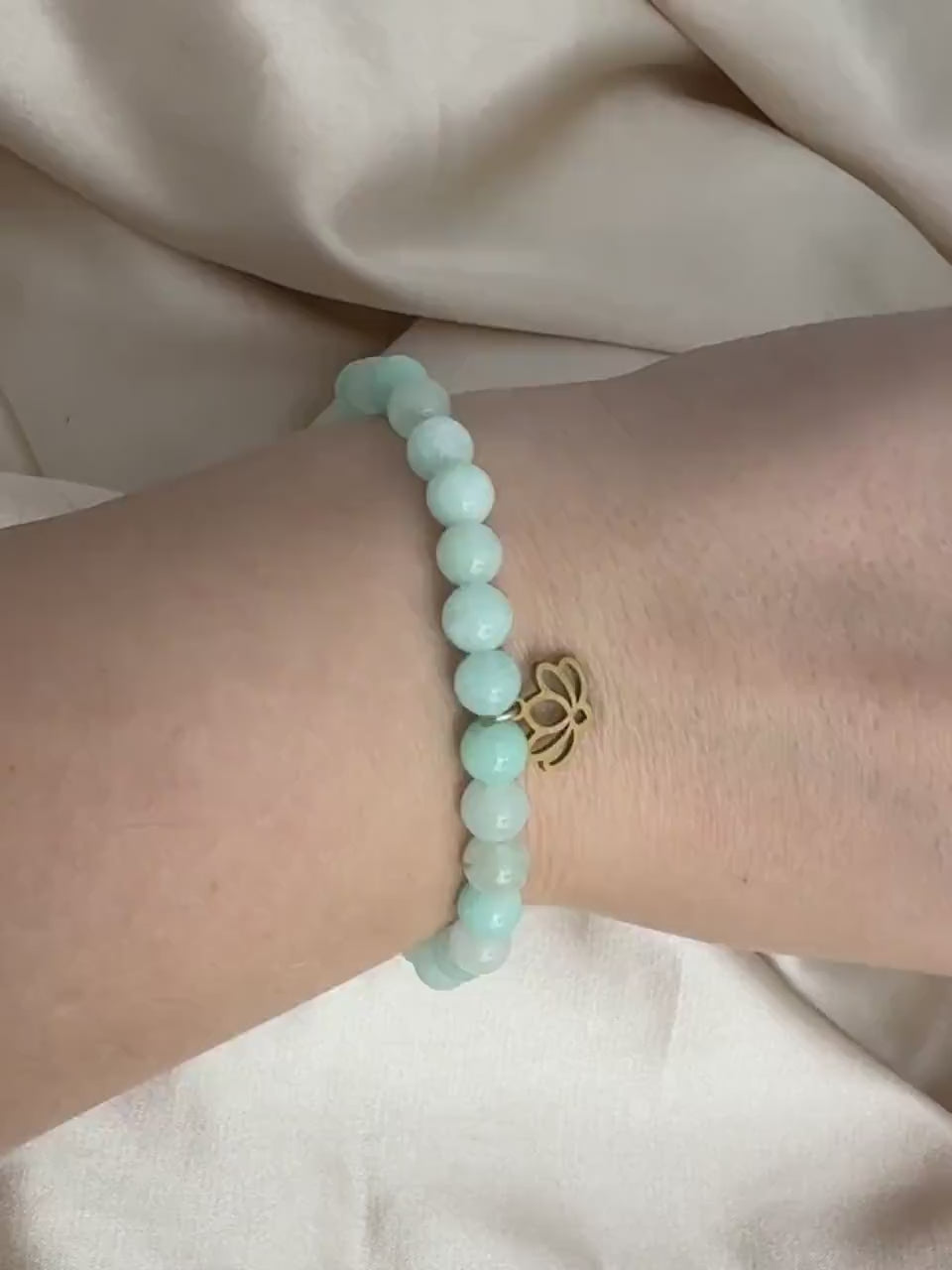 Light Green Jade Bracelet with Lotus Charm, 18K Gold Stainless Steel, Delicate Layer, Simple Everyday, M7-317