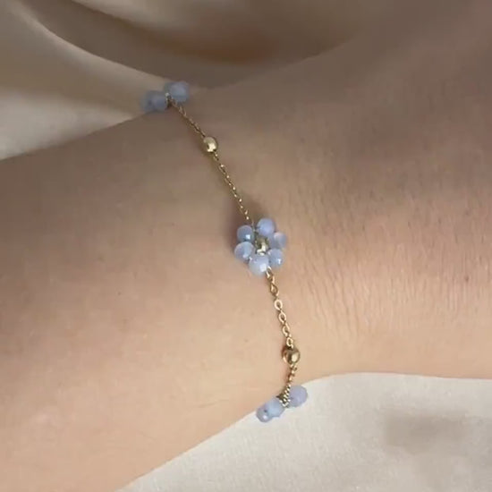 Tiny Blue Flower Bracelet 18K Gold Stainless Steel - Periwinkle Beaded