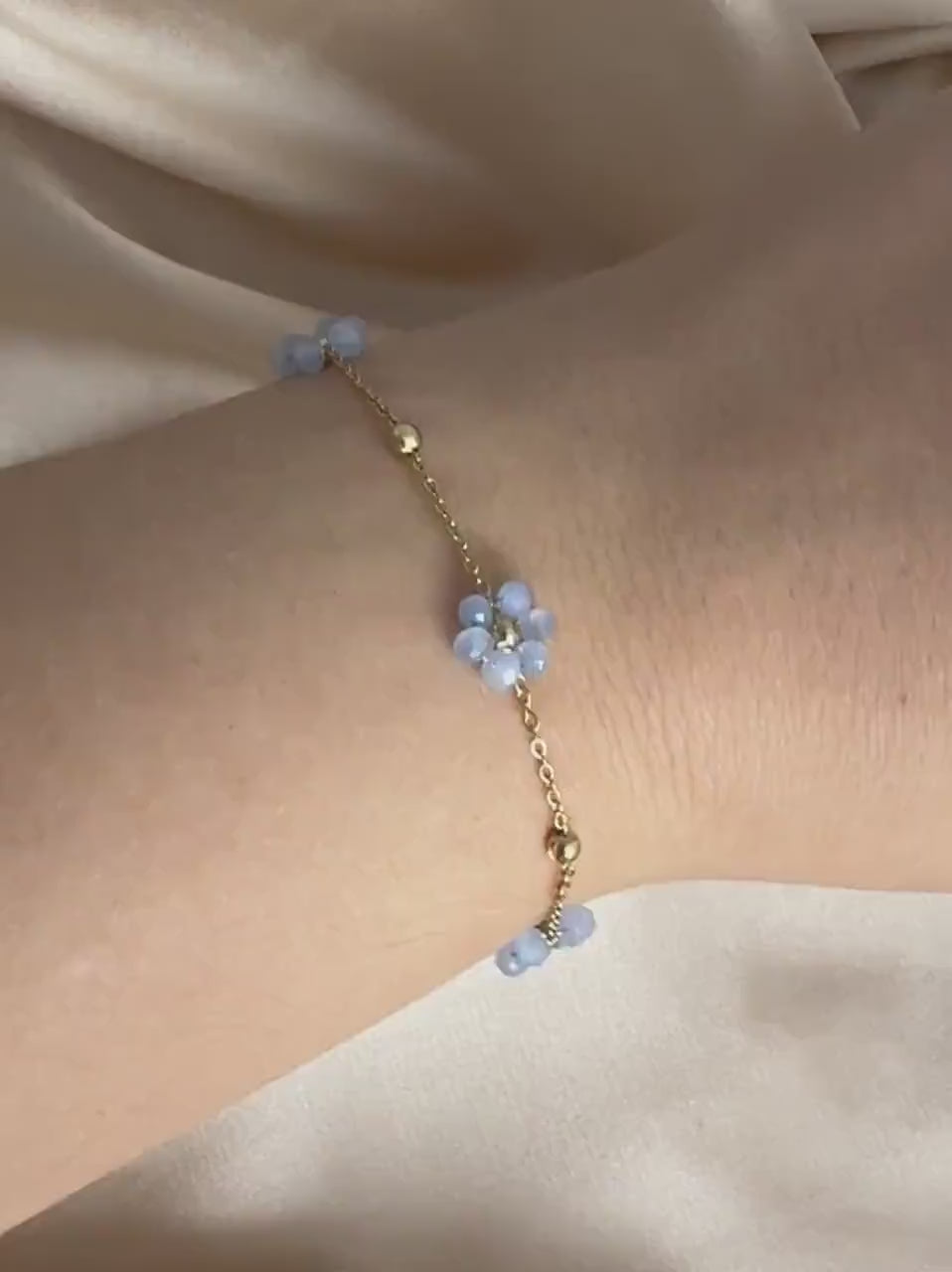 Tiny Blue Flower Bracelet 18K Gold Stainless Steel - Periwinkle Beaded